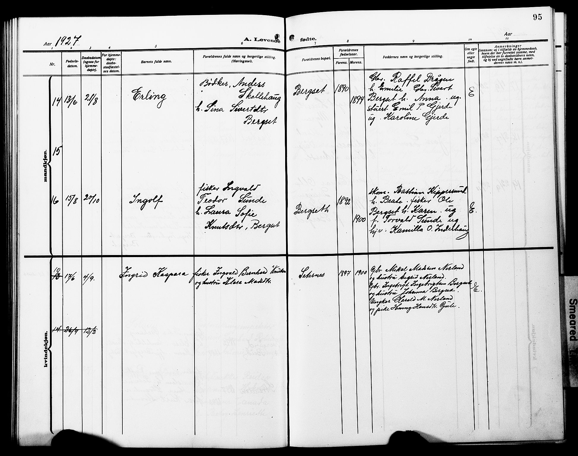 Ministerialprotokoller, klokkerbøker og fødselsregistre - Møre og Romsdal, AV/SAT-A-1454/566/L0774: Parish register (copy) no. 566C03, 1910-1929, p. 95