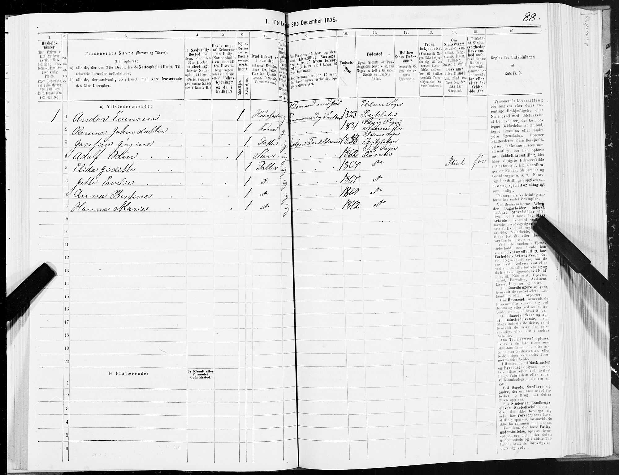 SAT, 1875 census for 1748P Fosnes, 1875, p. 3088