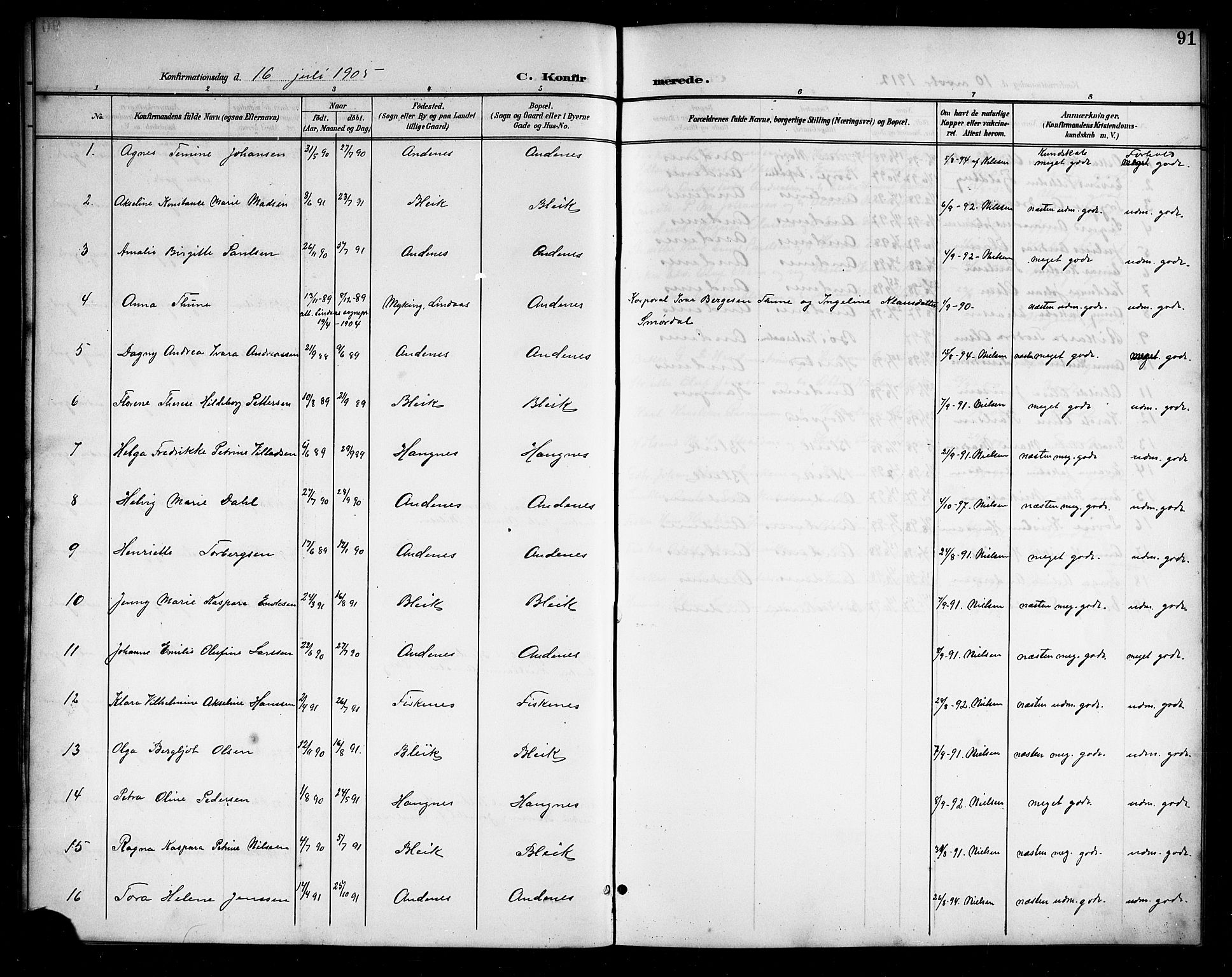 Ministerialprotokoller, klokkerbøker og fødselsregistre - Nordland, SAT/A-1459/899/L1449: Parish register (copy) no. 899C04, 1900-1918, p. 91