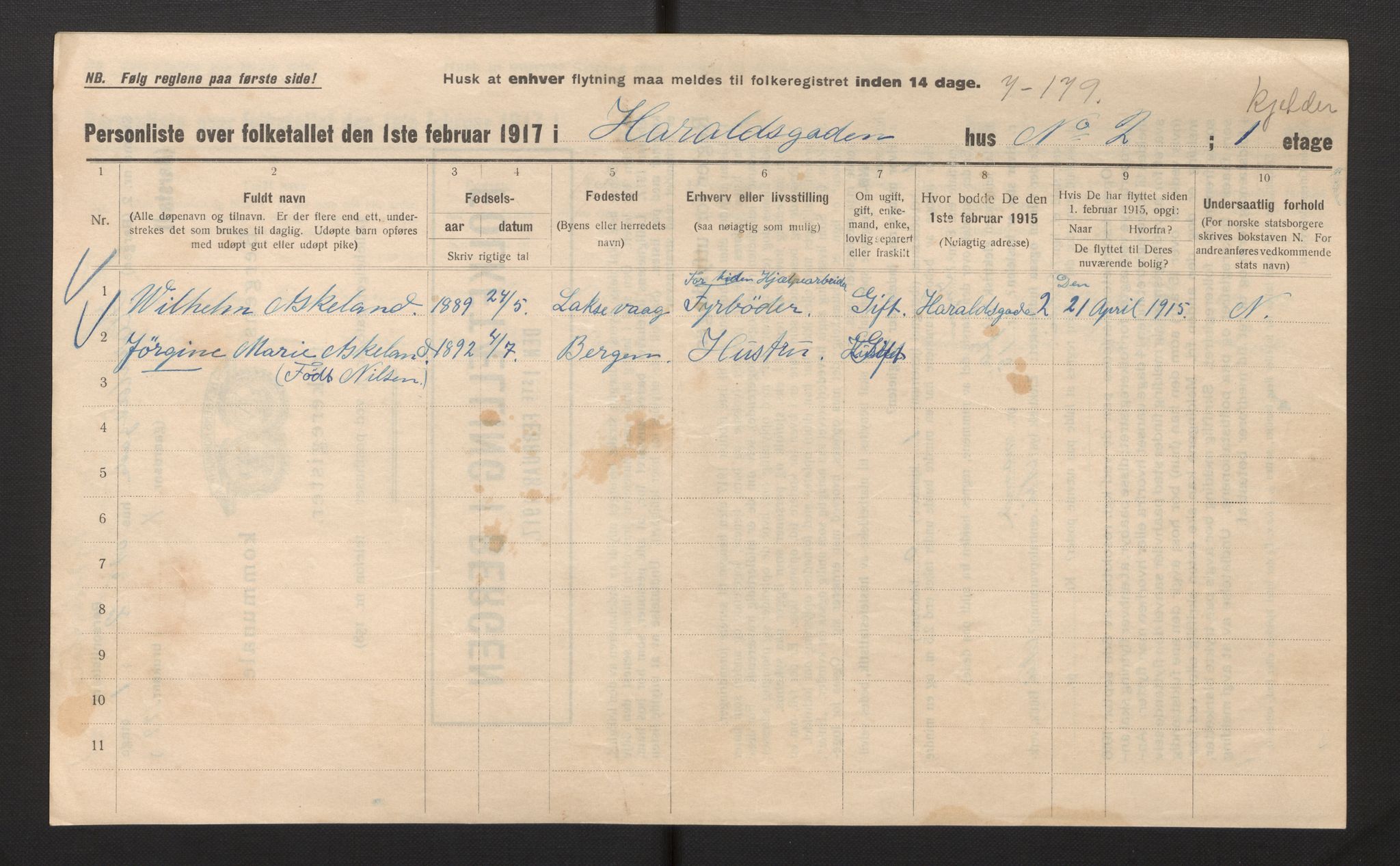 SAB, Municipal Census 1917 for Bergen, 1917, p. 49502