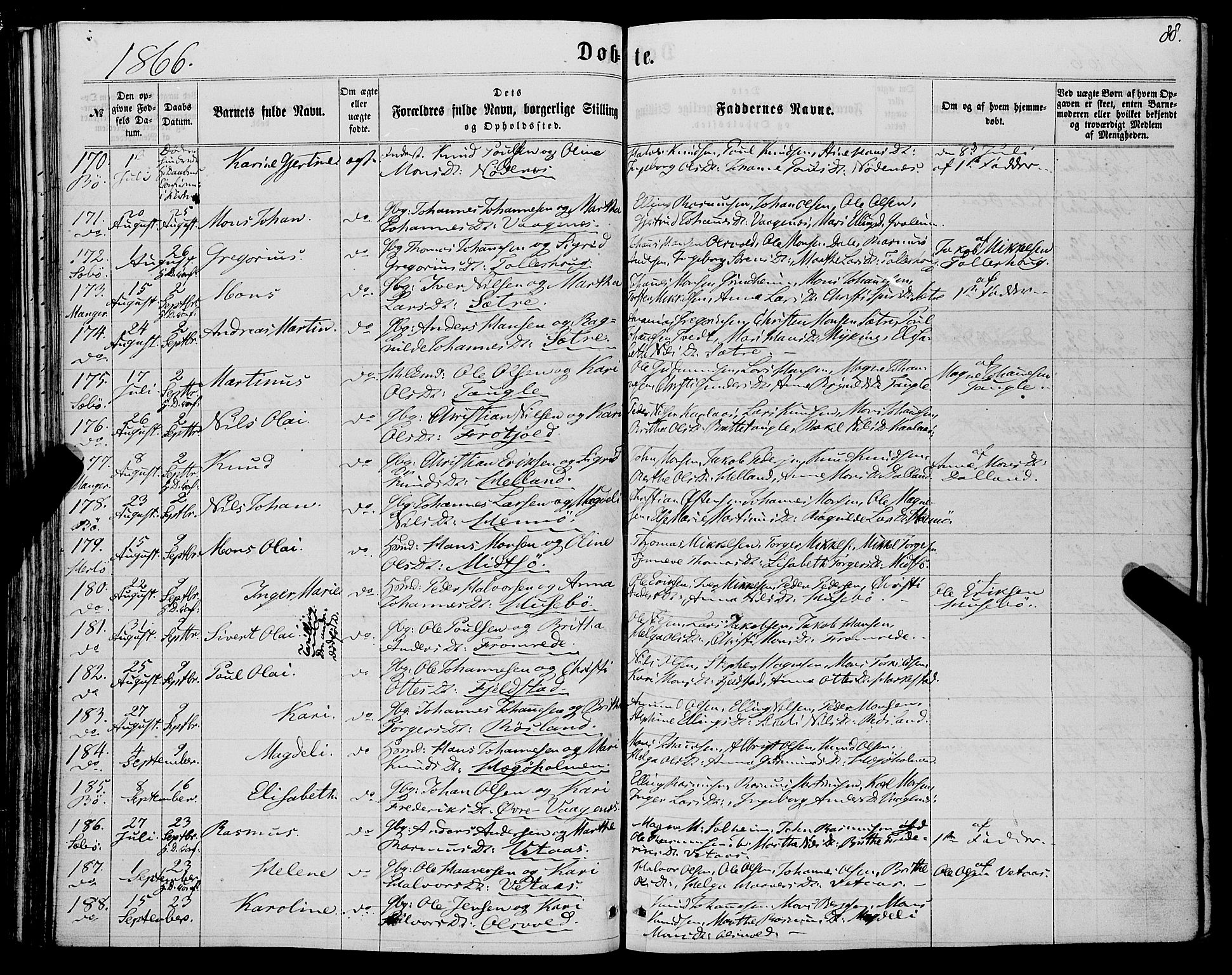 Manger sokneprestembete, AV/SAB-A-76801/H/Haa: Parish register (official) no. A 7, 1860-1870, p. 88