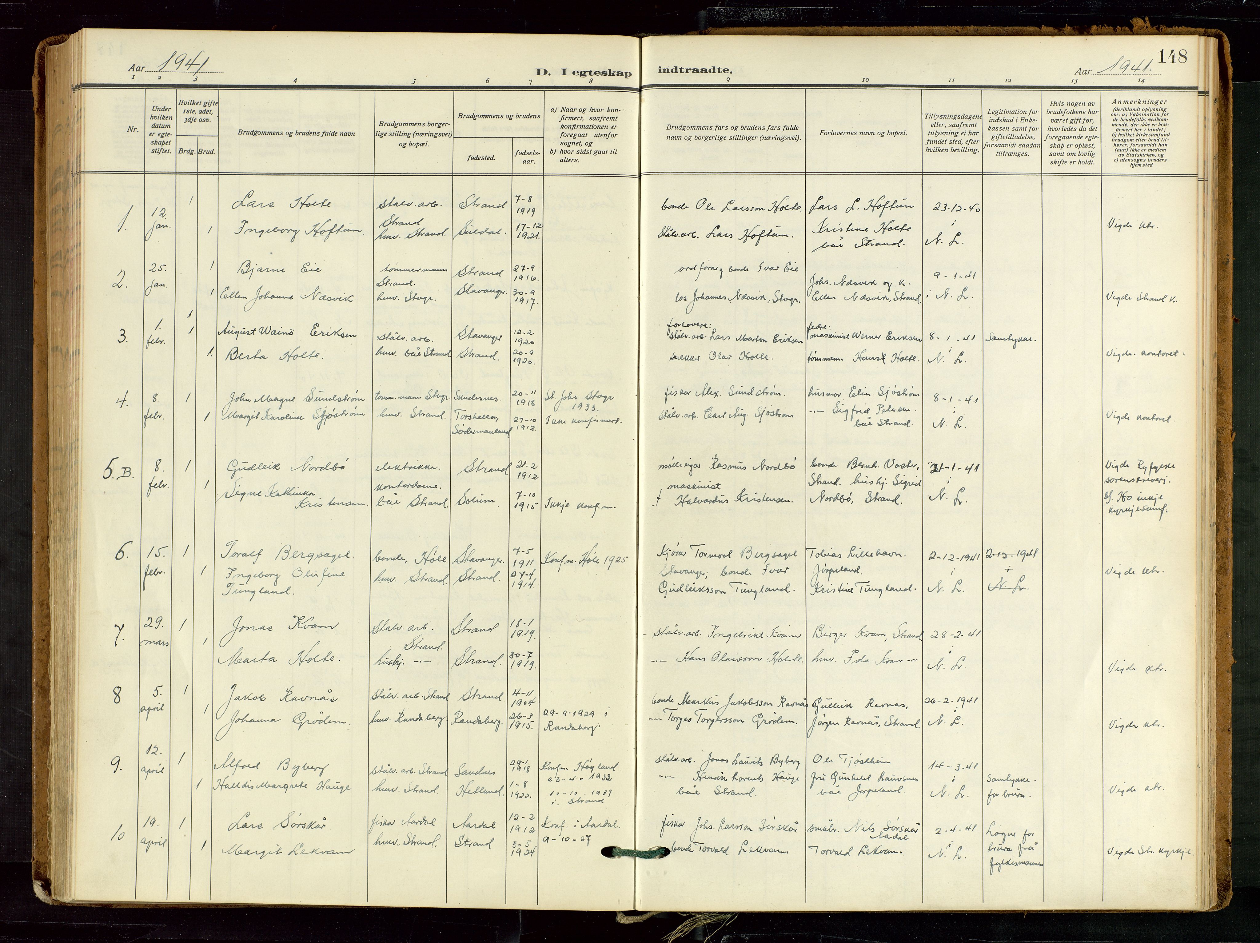 Strand sokneprestkontor, SAST/A-101828/H/Ha/Haa/L0012: Parish register (official) no. A 12, 1927-1946, p. 148