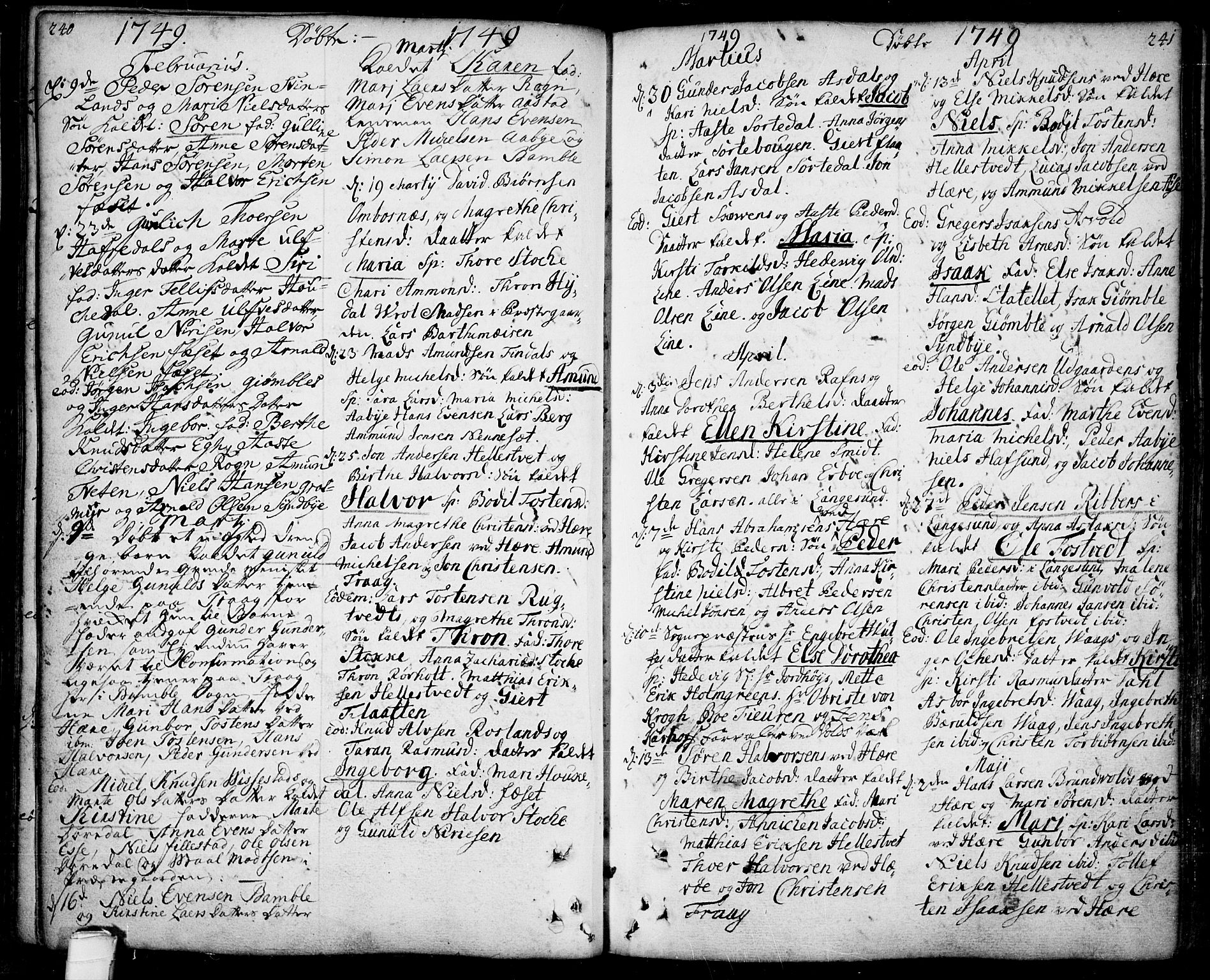 Bamble kirkebøker, SAKO/A-253/F/Fa/L0001: Parish register (official) no. I 1, 1702-1774, p. 240-241