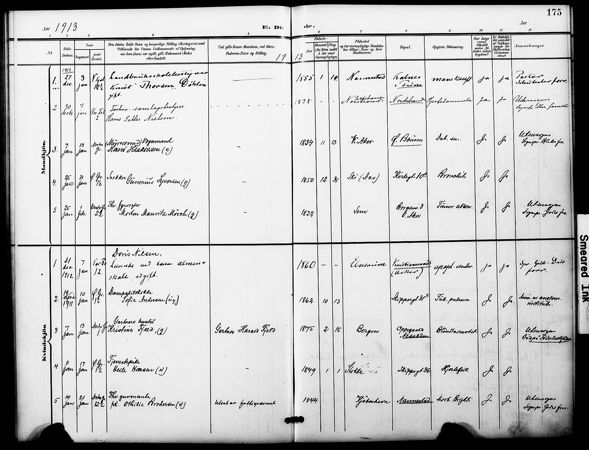 Oslo domkirke Kirkebøker, SAO/A-10752/F/Fa/L0036: Parish register (official) no. 36, 1901-1919, p. 175