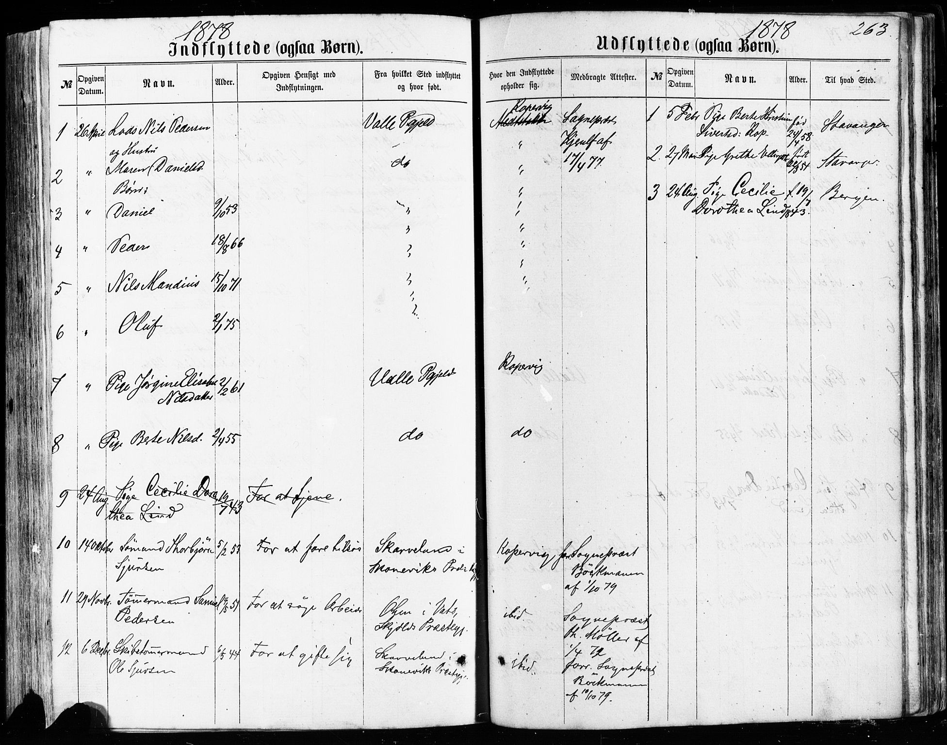 Avaldsnes sokneprestkontor, SAST/A -101851/H/Ha/Haa/L0011: Parish register (official) no. A 11, 1861-1880, p. 263