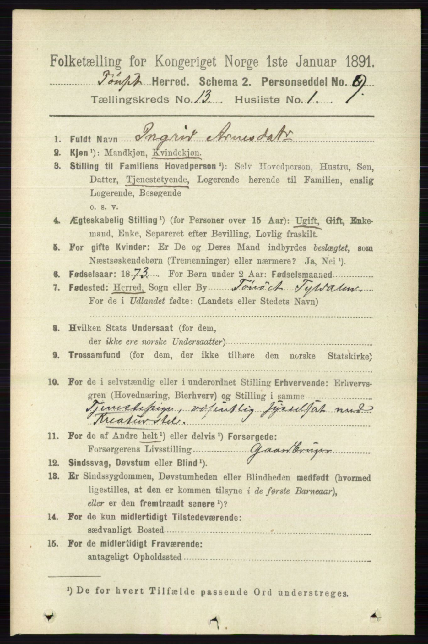 RA, 1891 census for 0437 Tynset, 1891, p. 3523