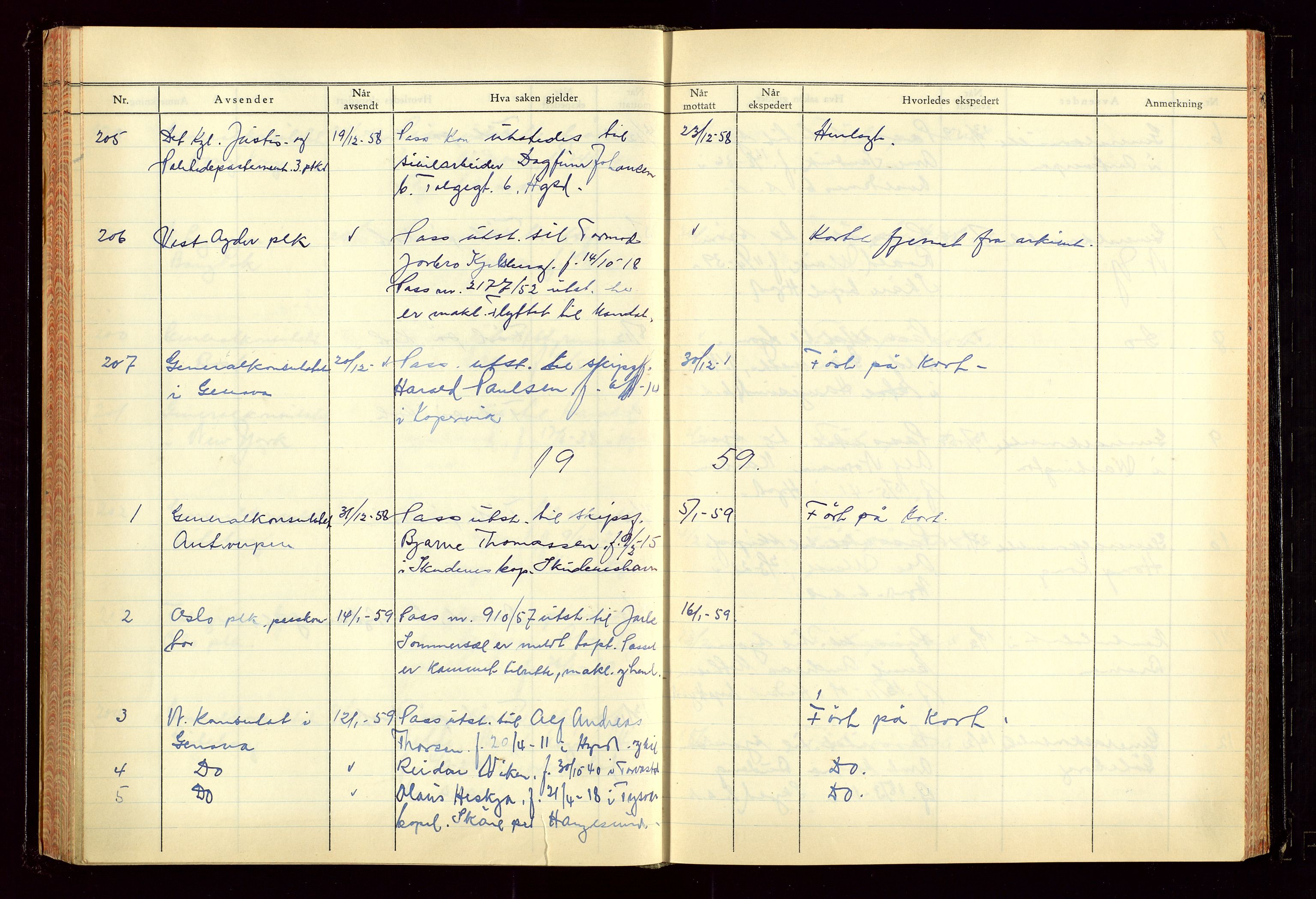 Haugesund politikammer, AV/SAST-A-100440/K/L0007: Passjournal (16 12 53-07 1065), 1953-1965, p. 111