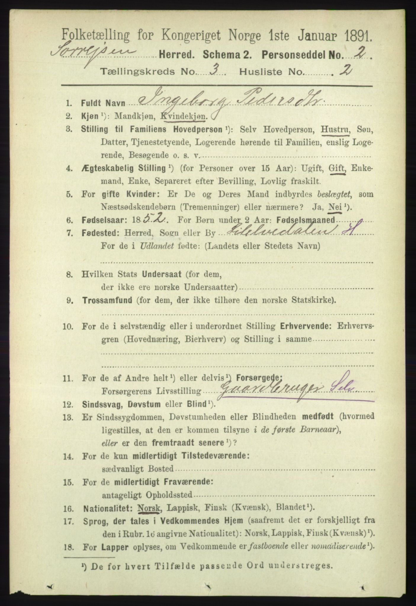 RA, 1891 census for 1925 Sørreisa, 1891, p. 691