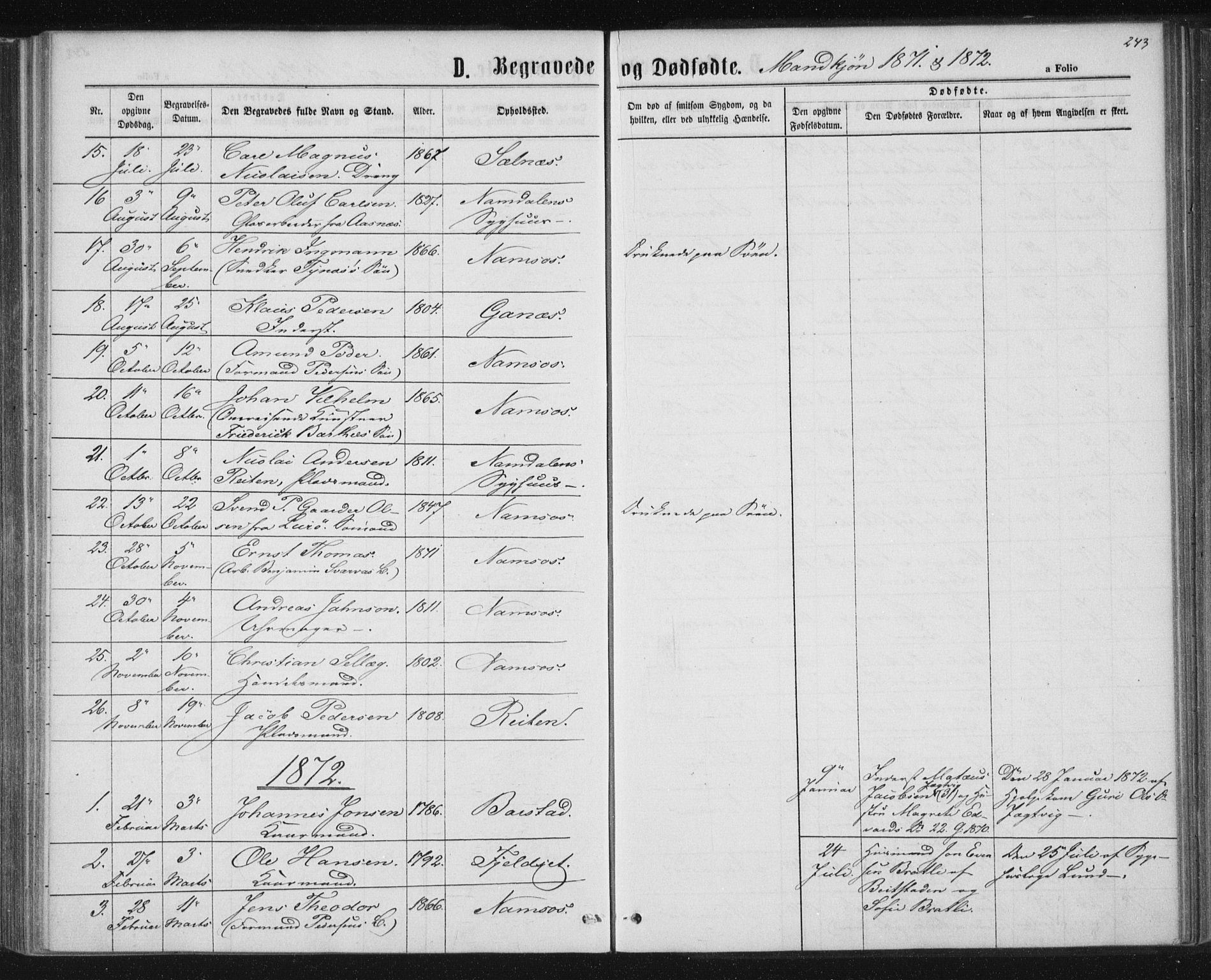 Ministerialprotokoller, klokkerbøker og fødselsregistre - Nord-Trøndelag, SAT/A-1458/768/L0570: Parish register (official) no. 768A05, 1865-1874, p. 243