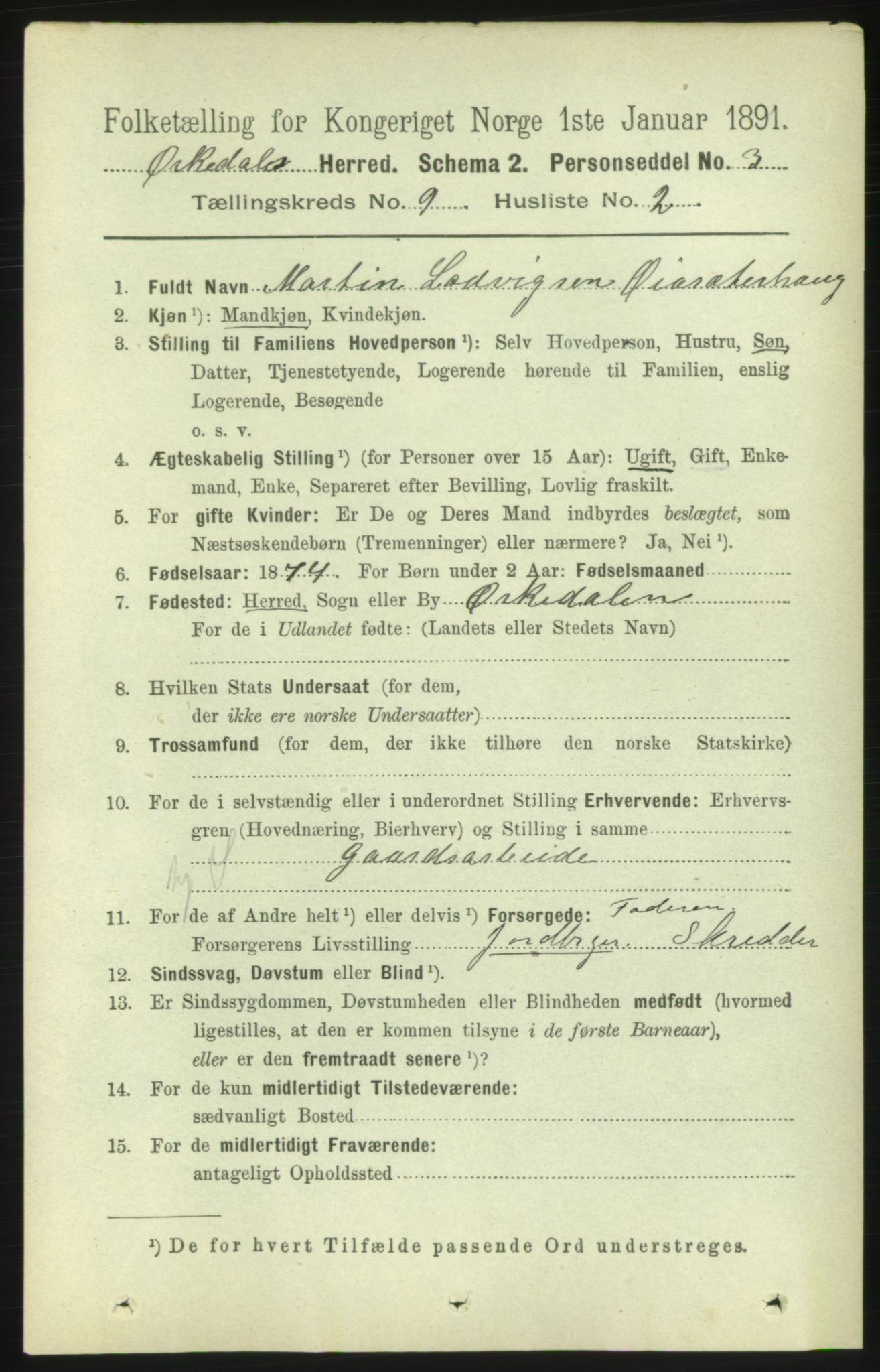 RA, 1891 census for 1638 Orkdal, 1891, p. 4277