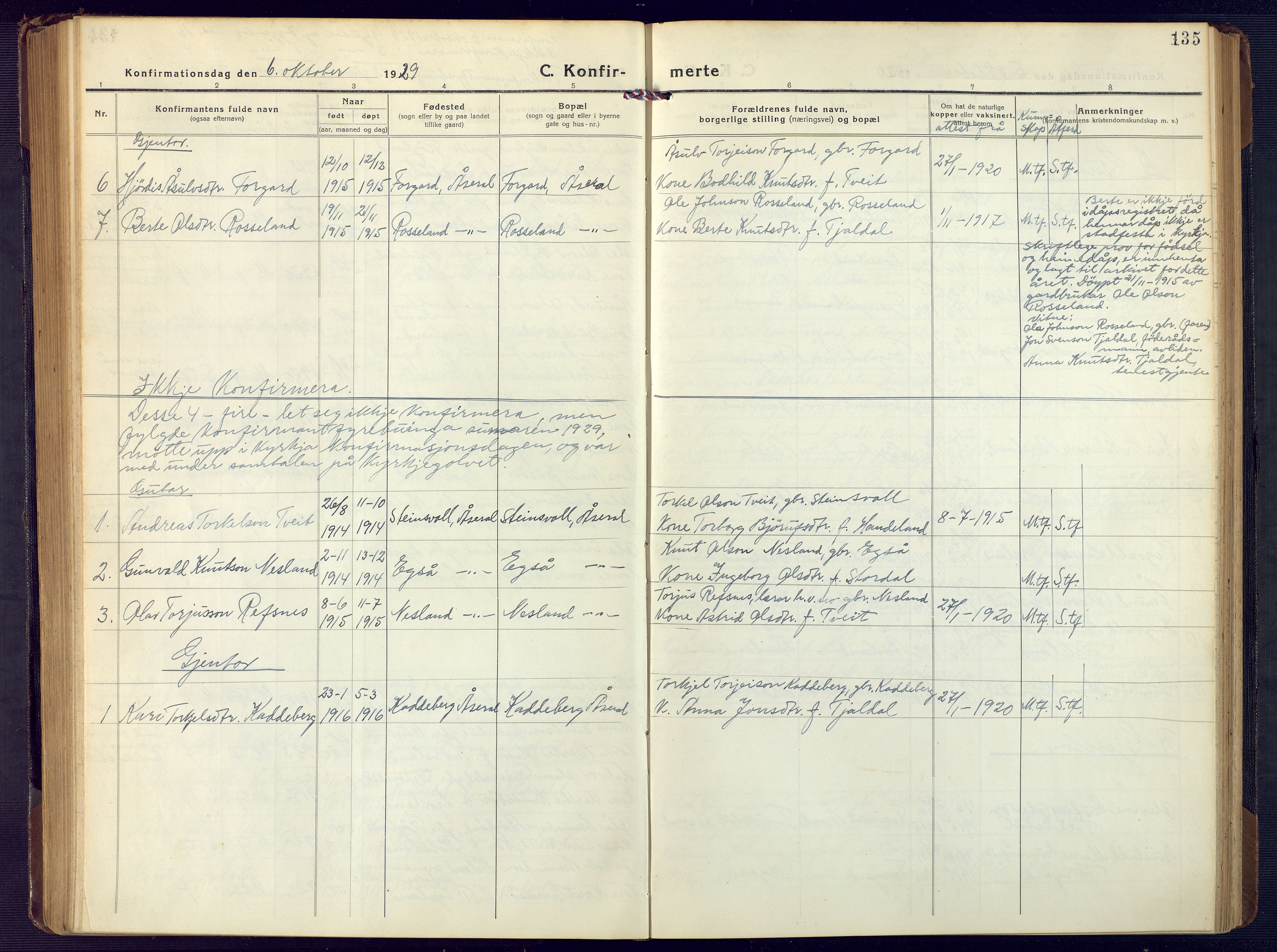 Åseral sokneprestkontor, SAK/1111-0051/F/Fb/L0004: Parish register (copy) no. B 4, 1920-1946, p. 135