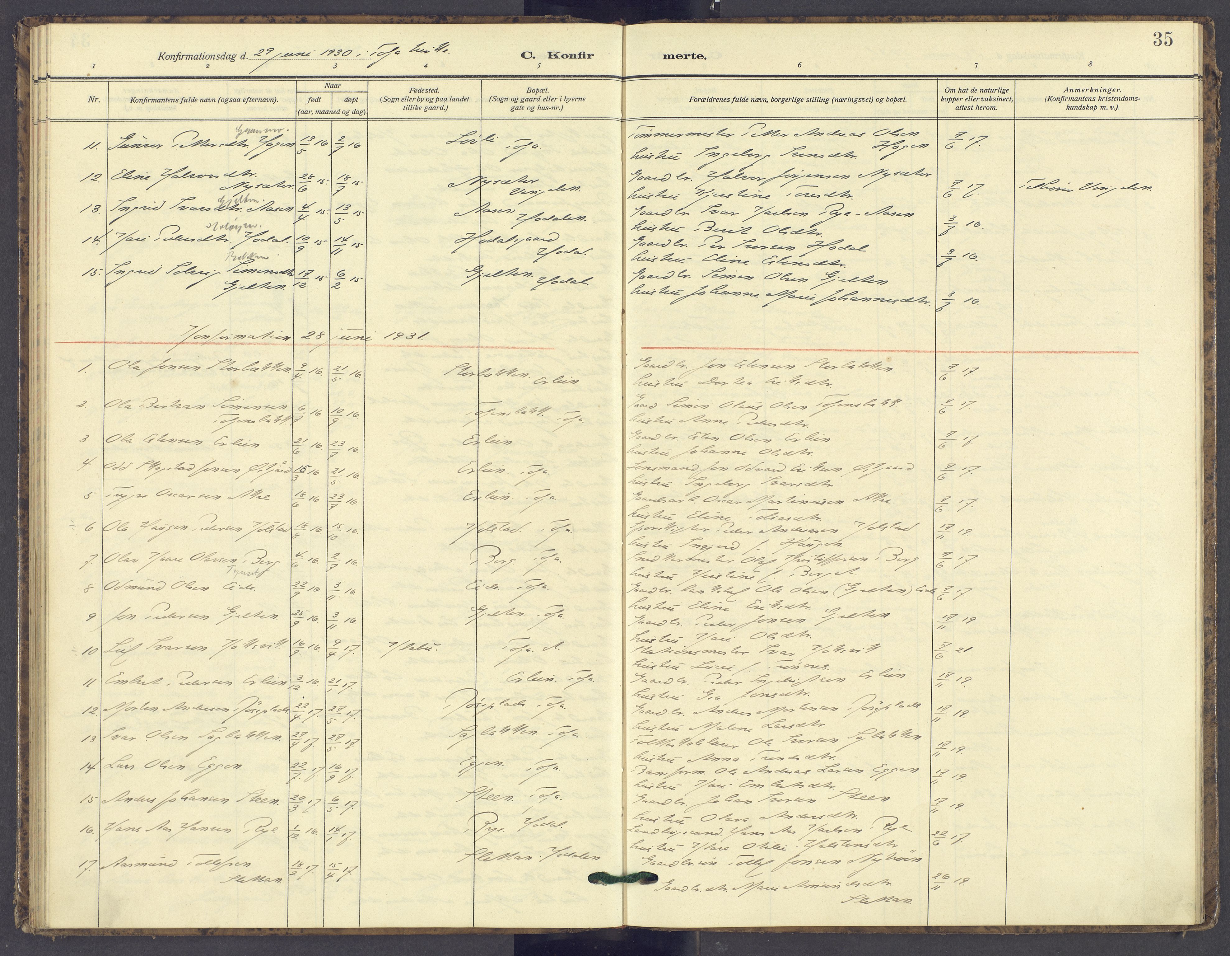 Tolga prestekontor, AV/SAH-PREST-062/K/L0016: Parish register (official) no. 16, 1908-1957, p. 35