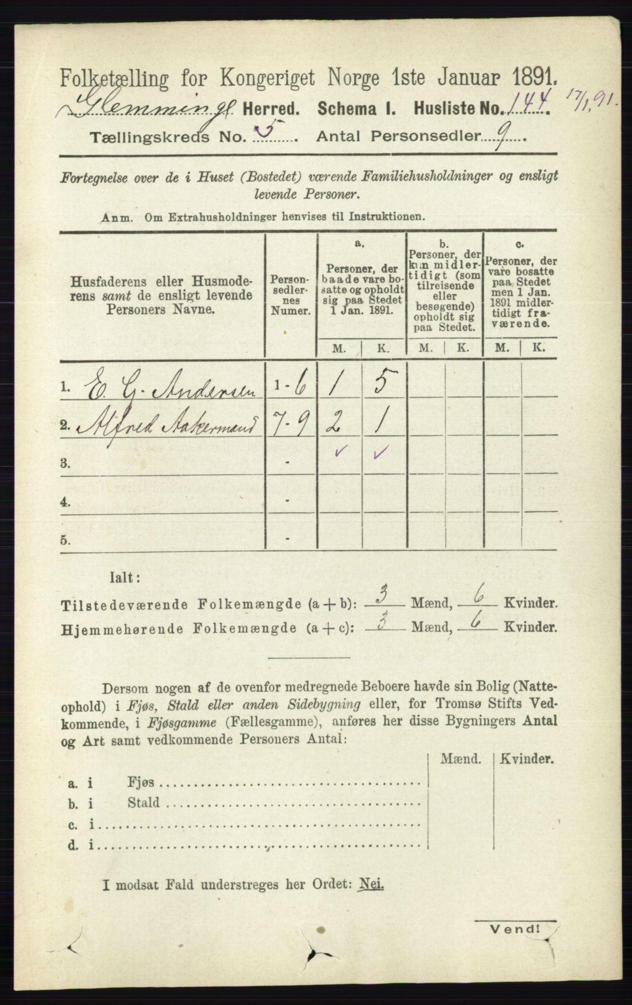 RA, 1891 census for 0132 Glemmen, 1891, p. 6041