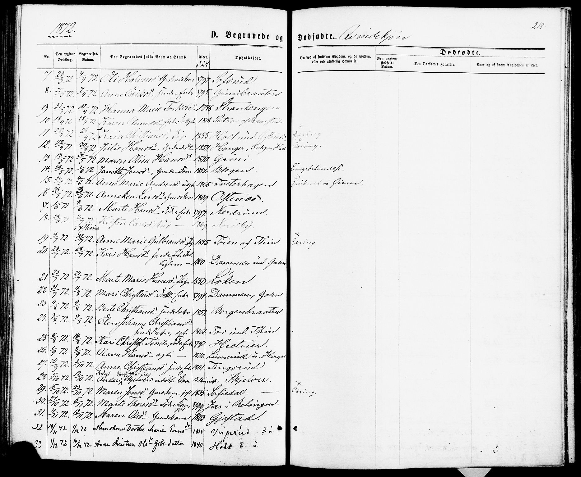 Fet prestekontor Kirkebøker, AV/SAO-A-10370a/F/Fa/L0013: Parish register (official) no. I 13, 1867-1877, p. 218