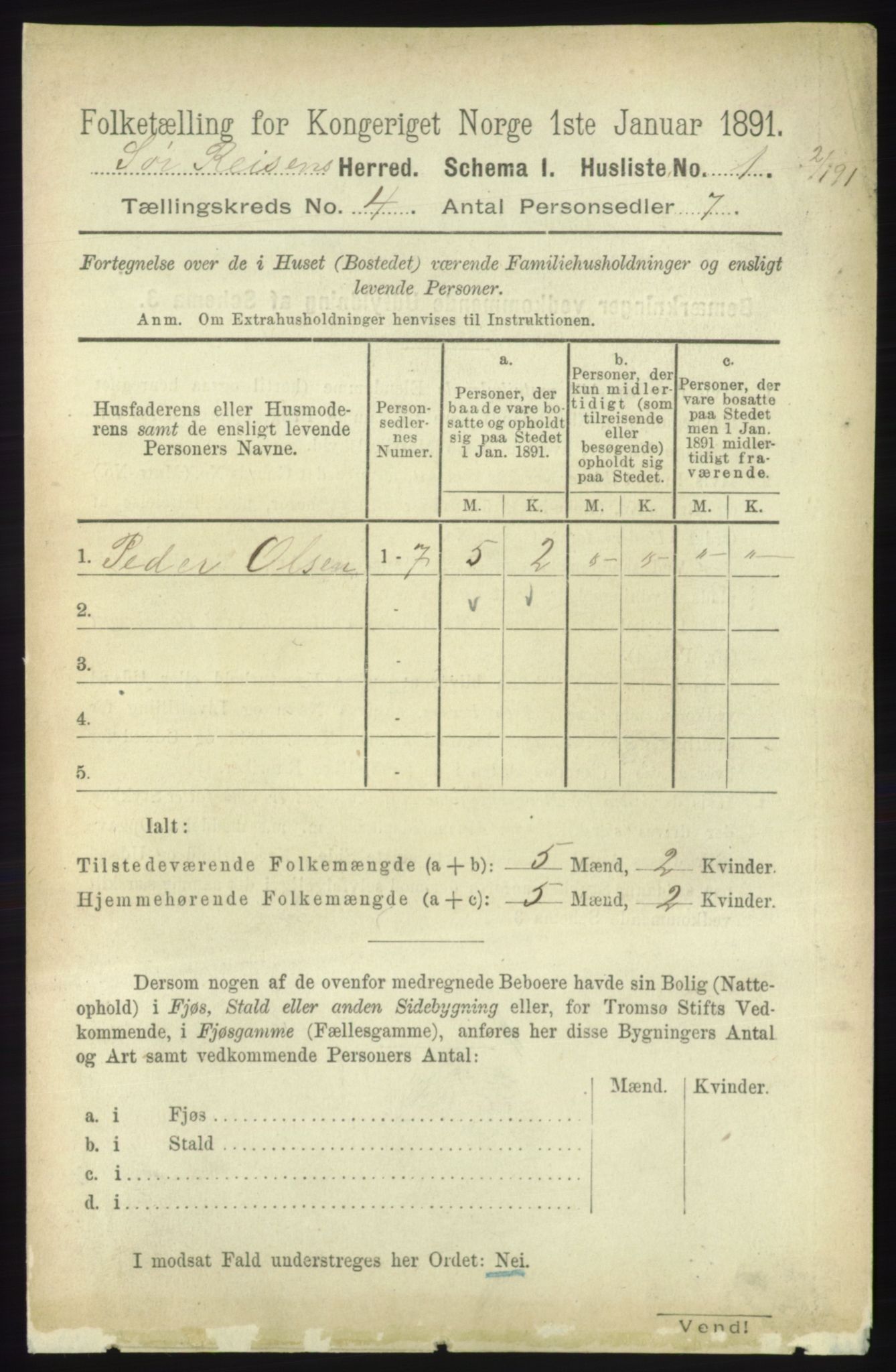 RA, 1891 census for 1925 Sørreisa, 1891, p. 1012