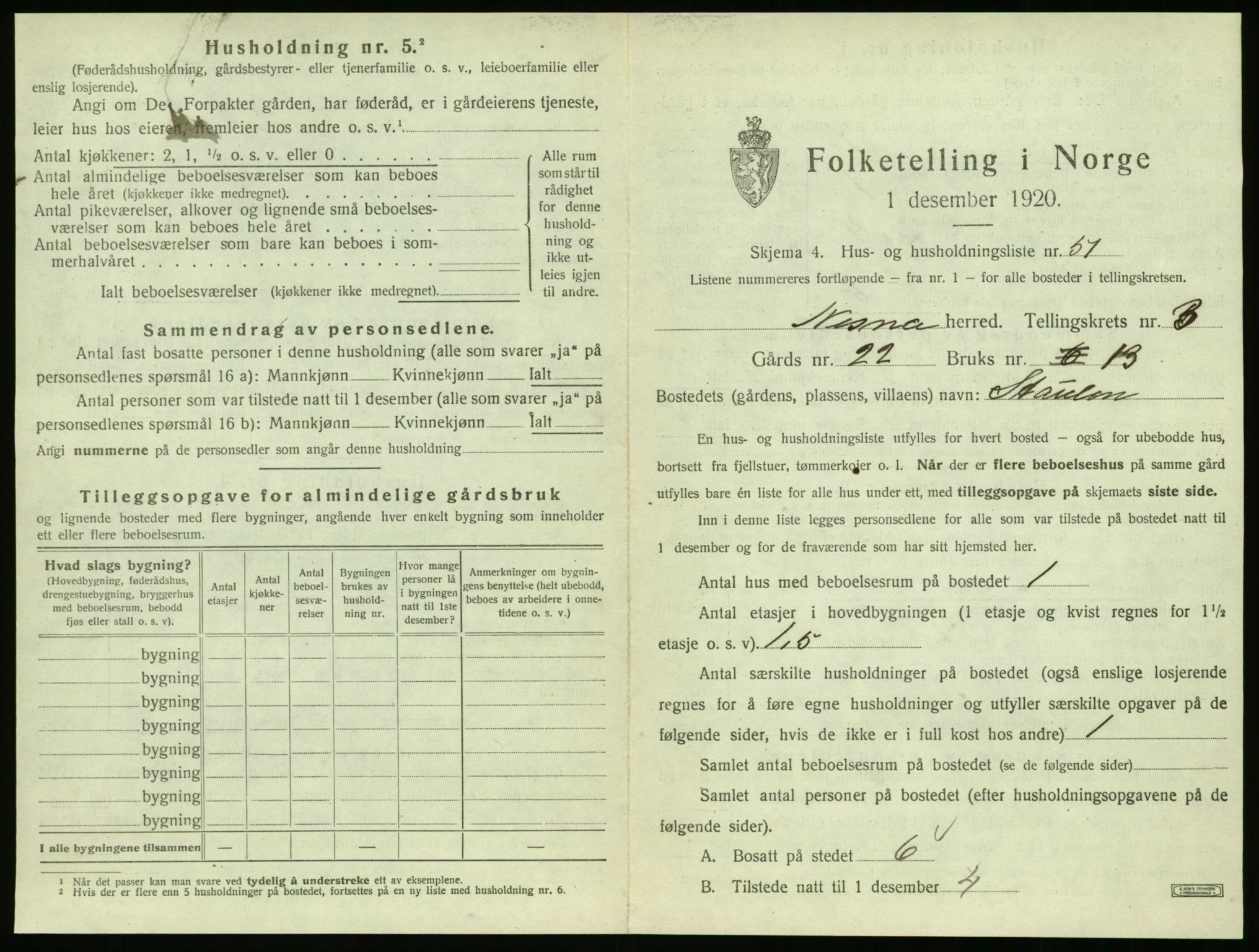 SAT, 1920 census for Nesna, 1920, p. 371