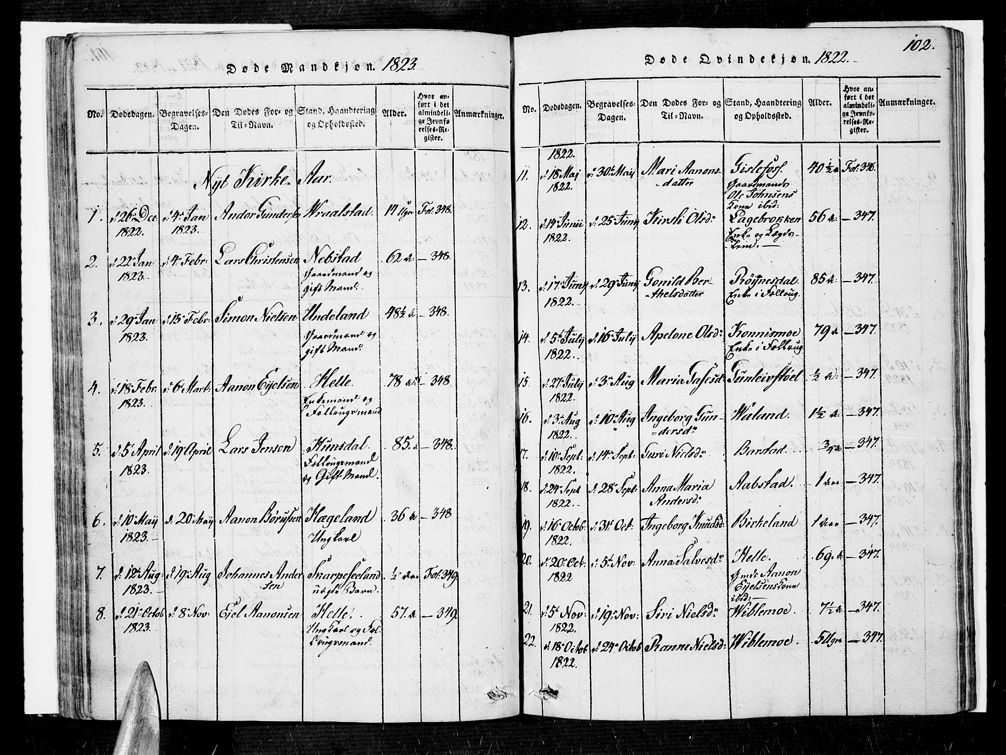 Nord-Audnedal sokneprestkontor, SAK/1111-0032/F/Fa/Faa/L0001: Parish register (official) no. A 1, 1815-1856, p. 102