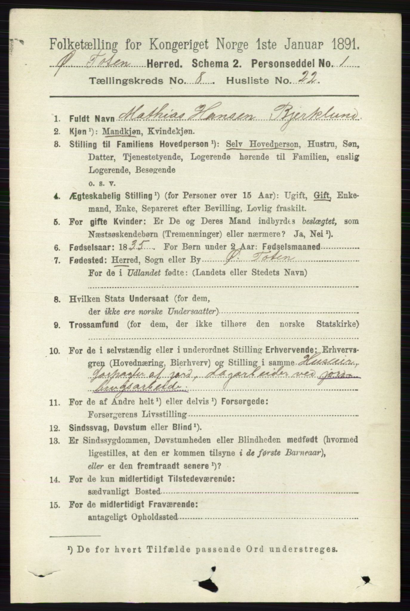 RA, 1891 census for 0528 Østre Toten, 1891, p. 5130