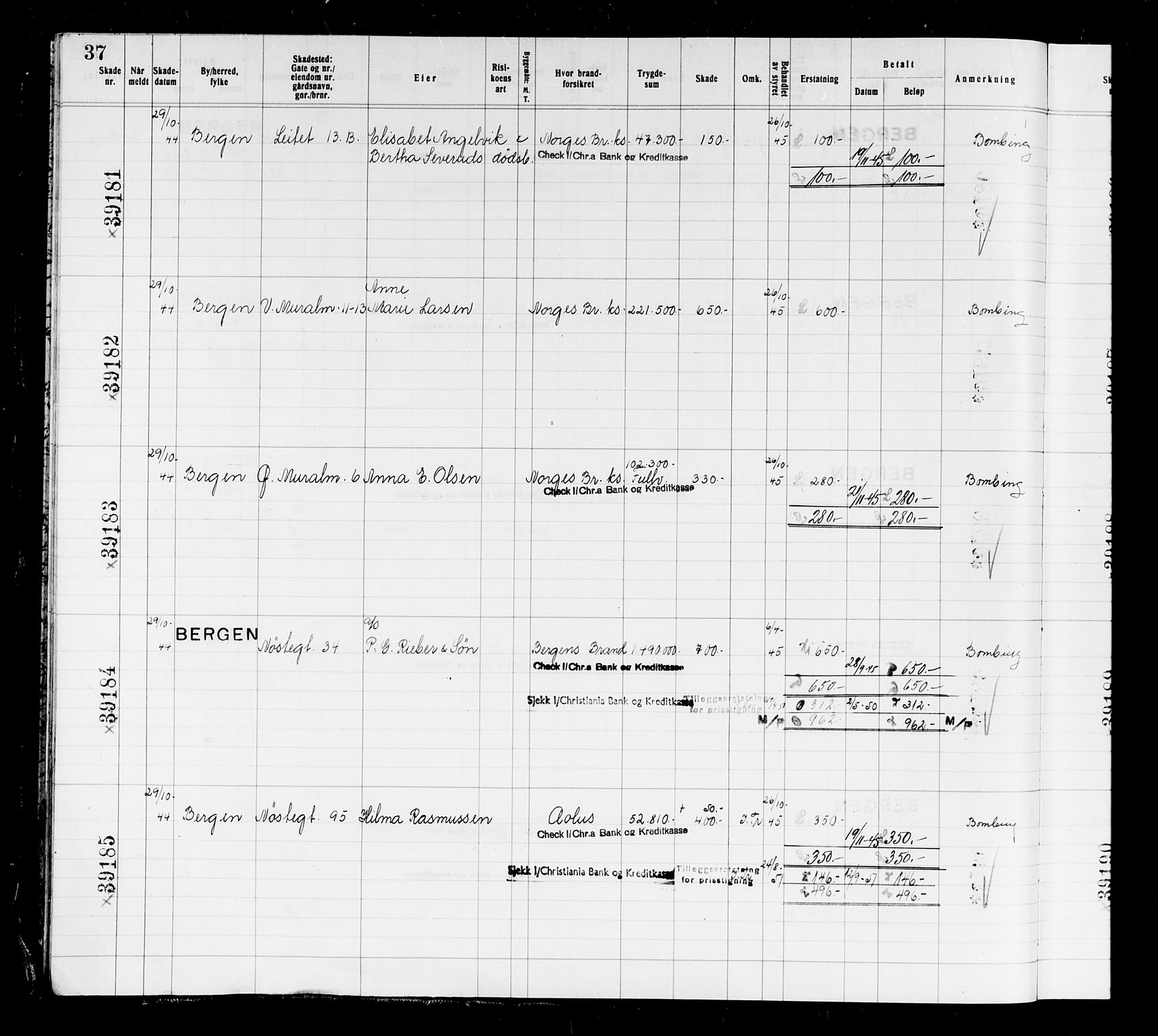 Krigsskadetrygdene for bygninger og løsøre, AV/RA-S-1548/V/L0037: Bygning, branntrygdet., 1940-1945, p. 37