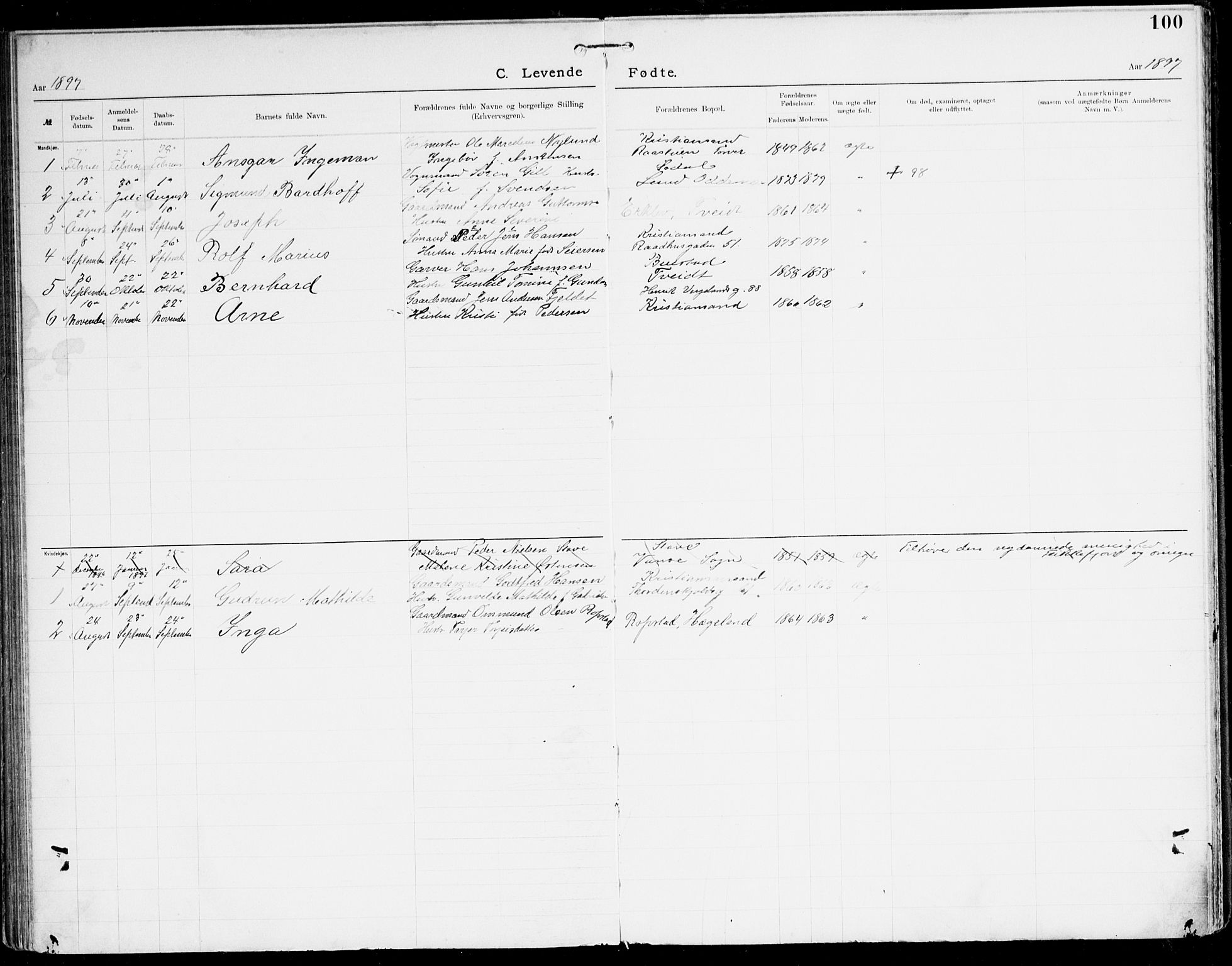 Den evangelisk-lutherske frikirke, Kristiansand, SAK/1292-0017/F/Fa/L0003: Dissenter register no. F 11, 1892-1925, p. 100