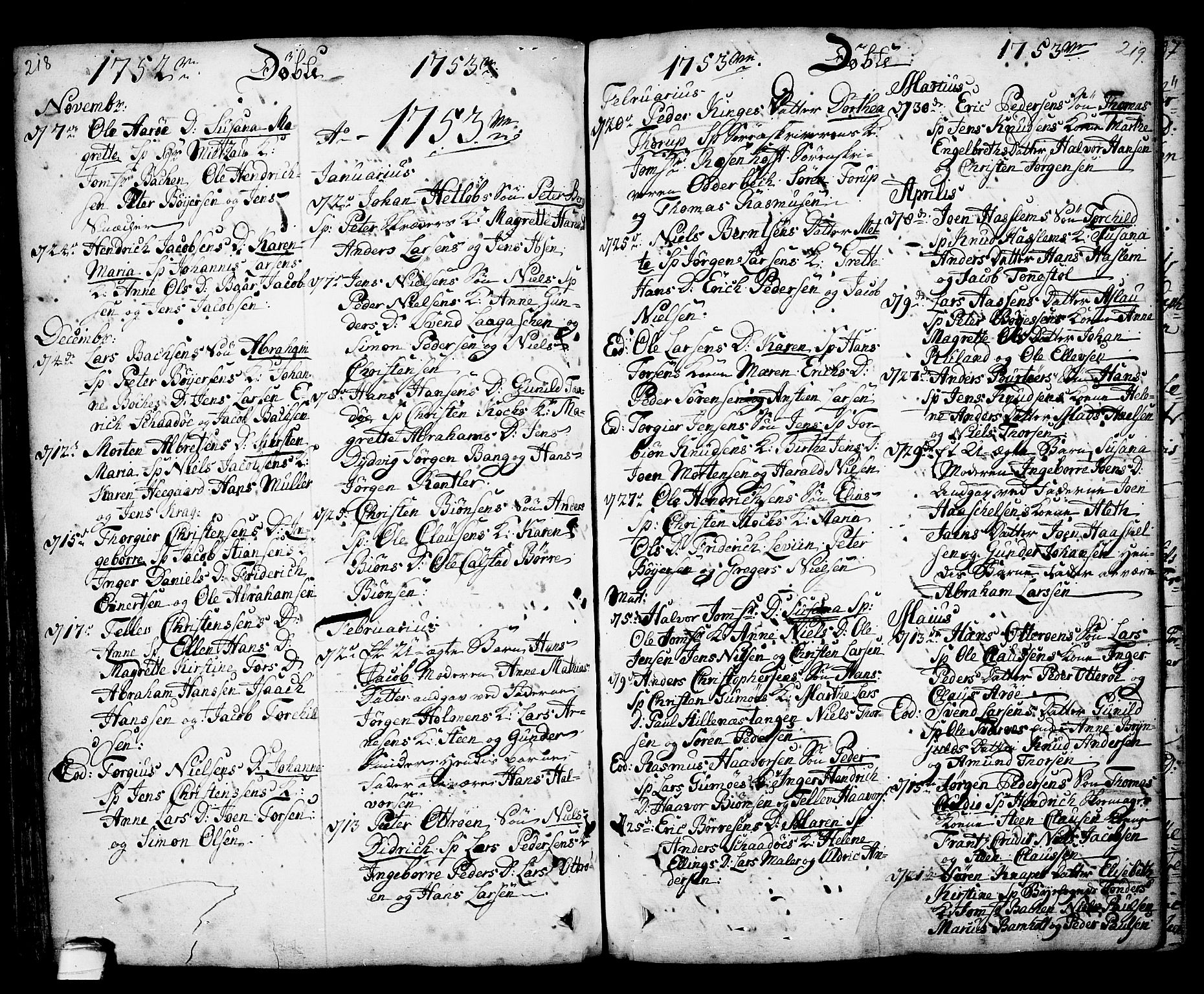 Kragerø kirkebøker, SAKO/A-278/F/Fa/L0001: Parish register (official) no. 1, 1702-1766, p. 218-219