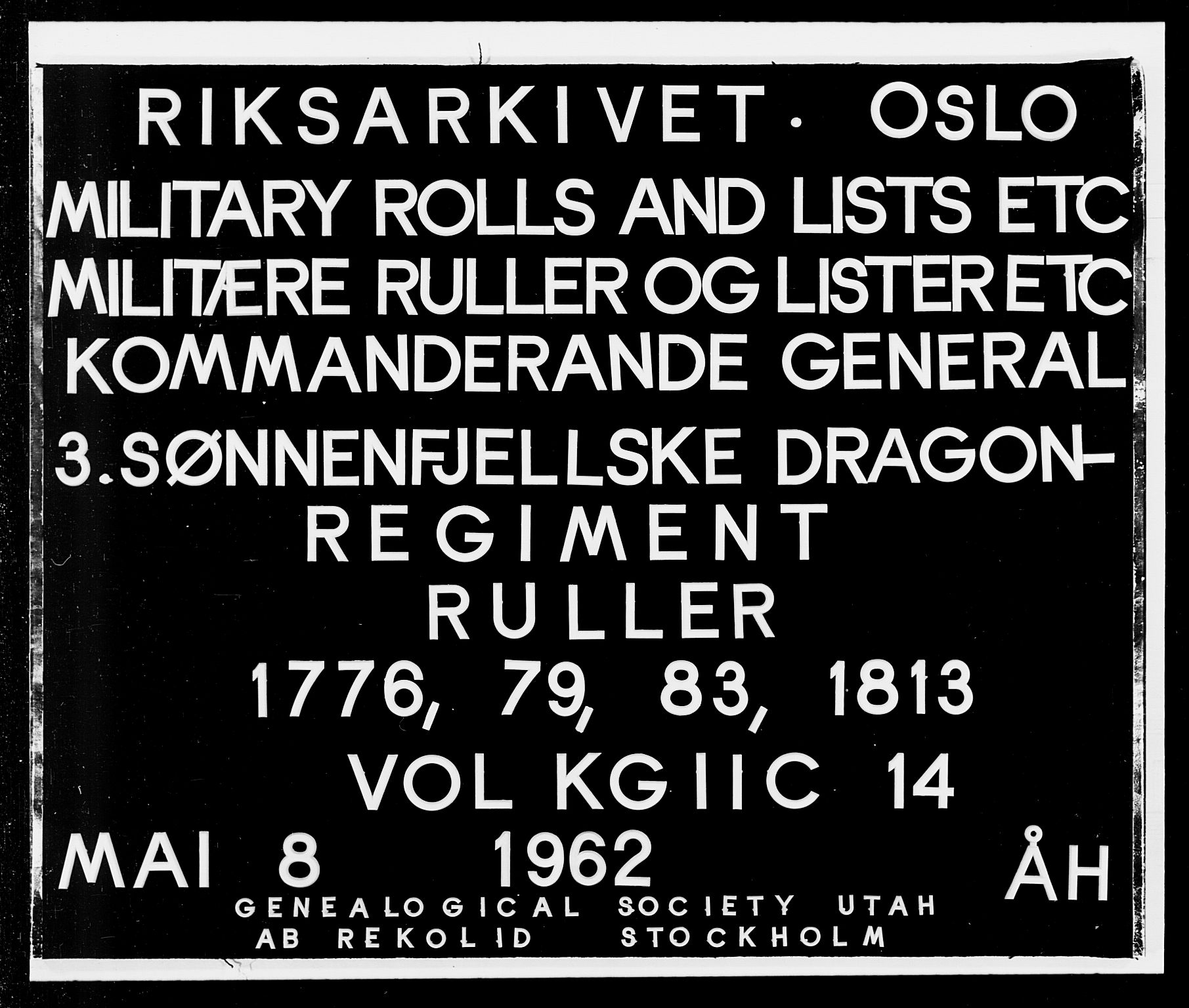 Generalitets- og kommissariatskollegiet, Det kongelige norske kommissariatskollegium, AV/RA-EA-5420/E/Eh/L0014: 3. Sønnafjelske dragonregiment, 1776-1813, p. 1