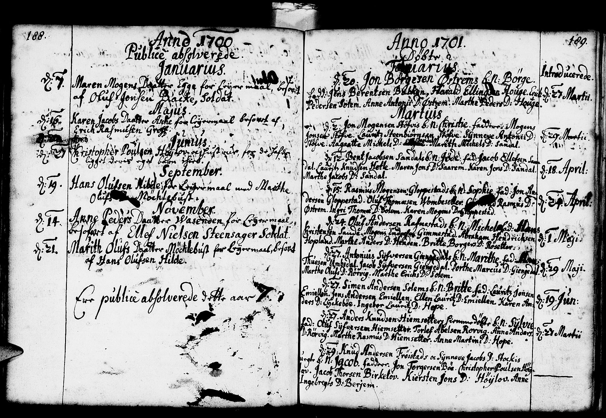 Gloppen sokneprestembete, AV/SAB-A-80101/H/Haa/Haaa/L0001: Parish register (official) no. A 1, 1686-1711, p. 188-189