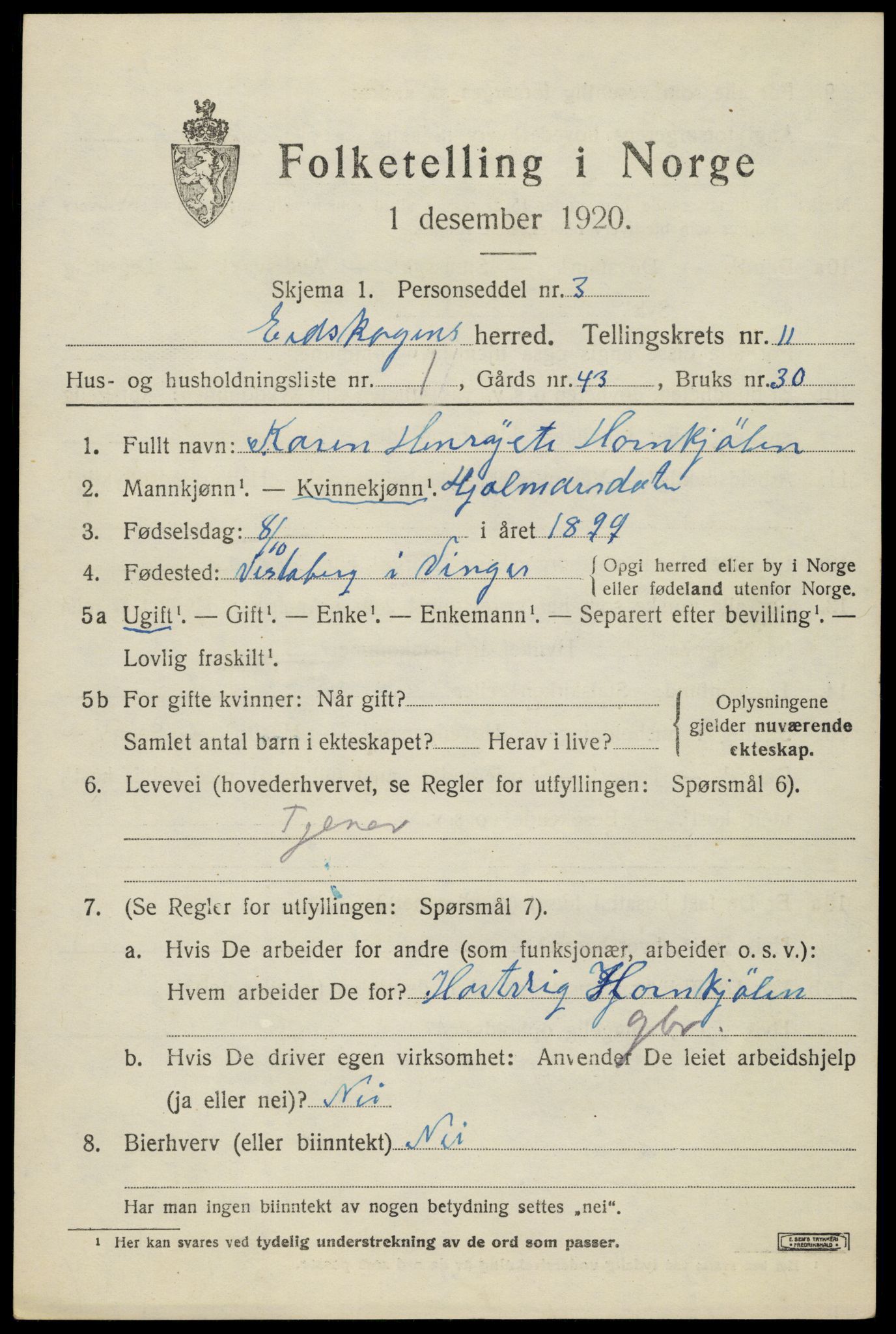 SAH, 1920 census for Eidskog, 1920, p. 11591