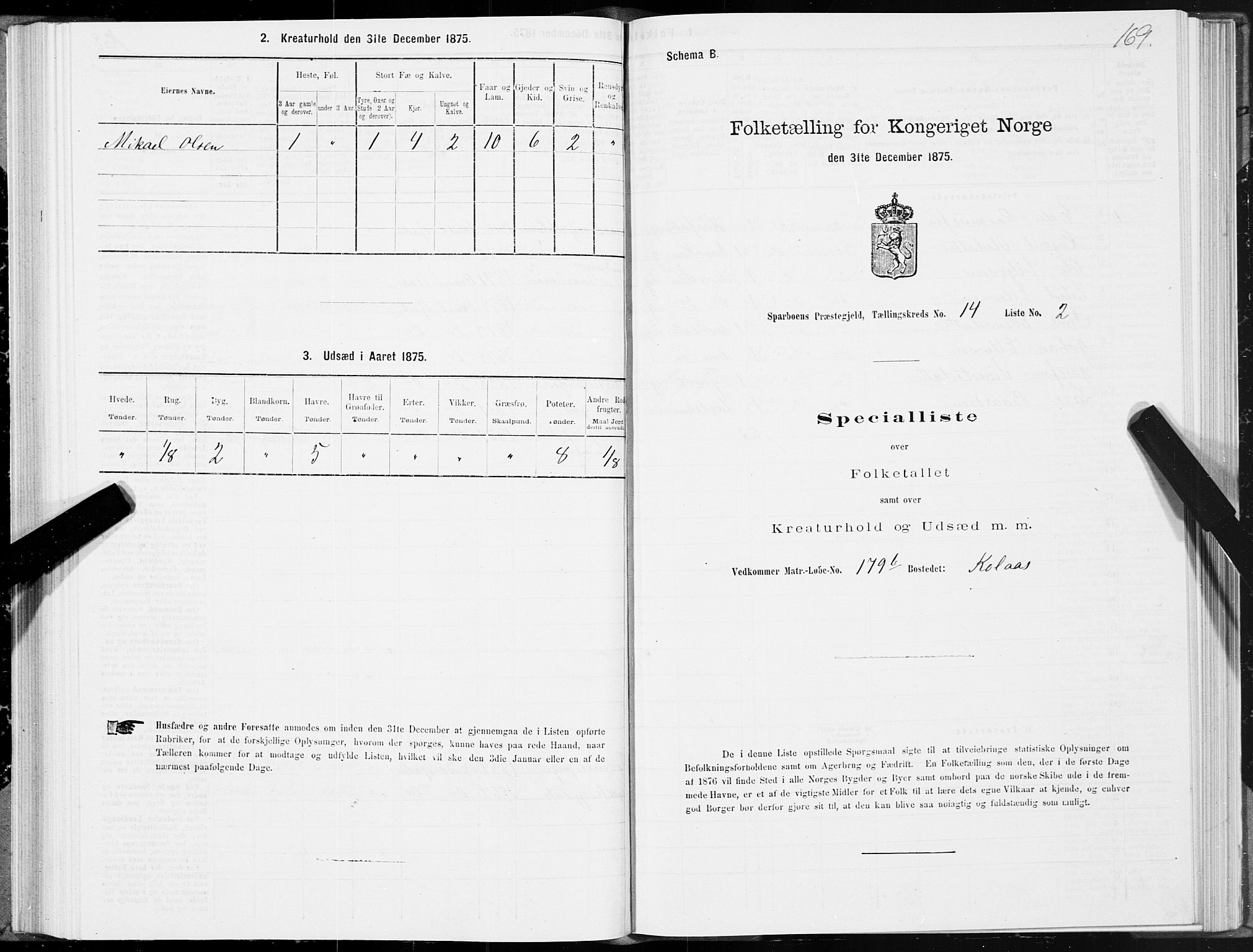 SAT, 1875 census for 1731P Sparbu, 1875, p. 5169