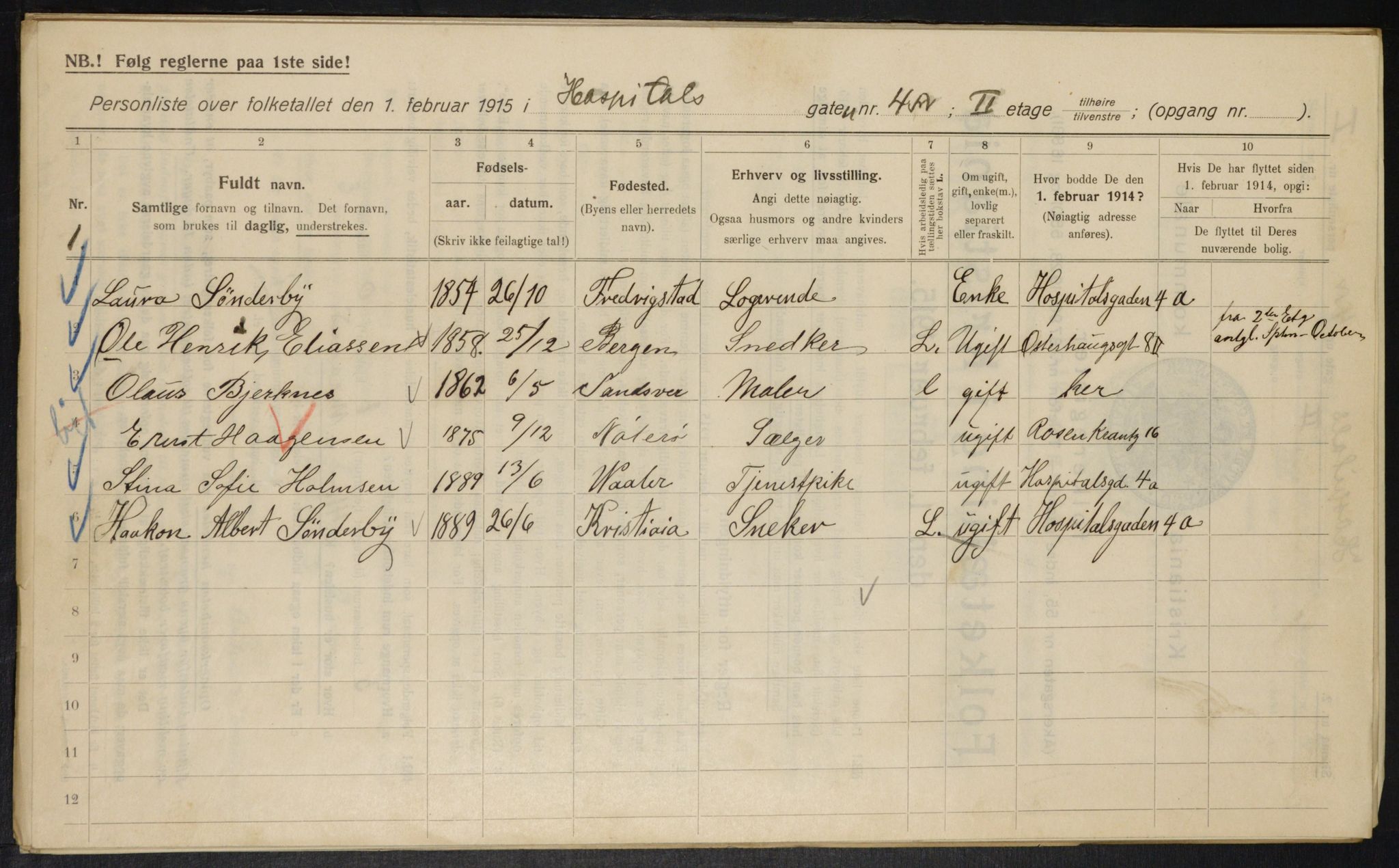 OBA, Municipal Census 1915 for Kristiania, 1915, p. 41011