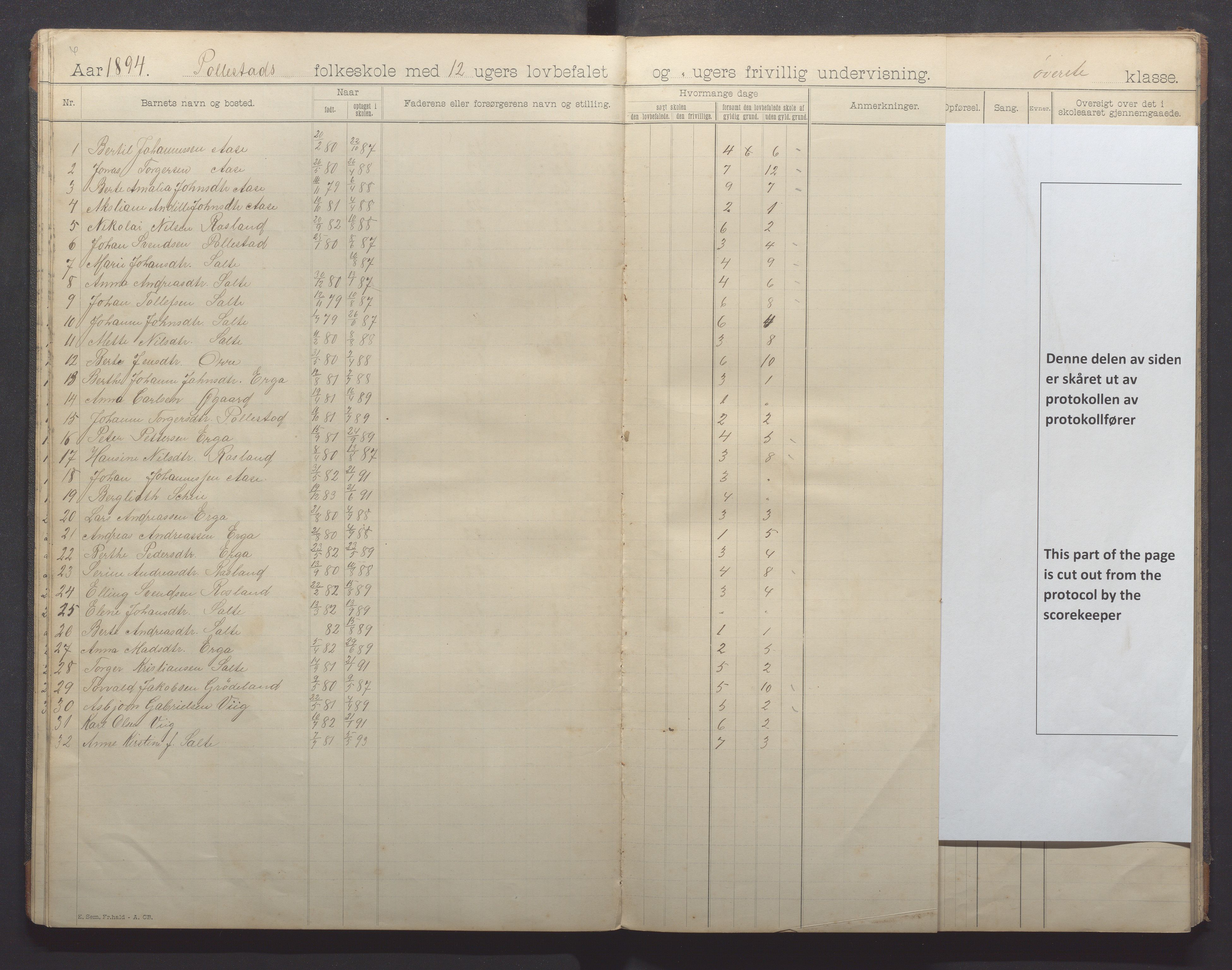 Klepp kommune - Pollestad skule, IKAR/K-100295/H/L0001: Skoleprotokoll, 1892-1898, p. 15