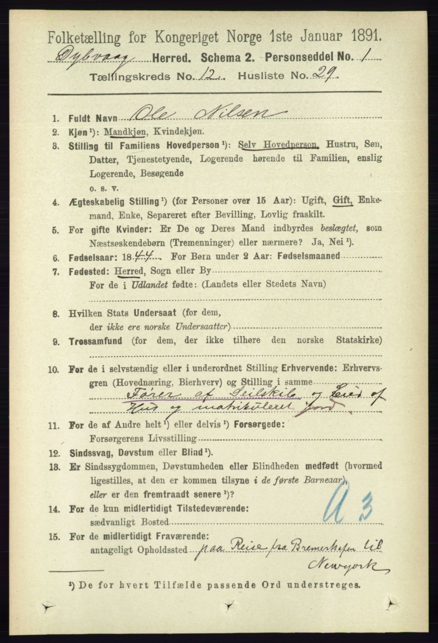 RA, 1891 census for 0915 Dypvåg, 1891, p. 4912