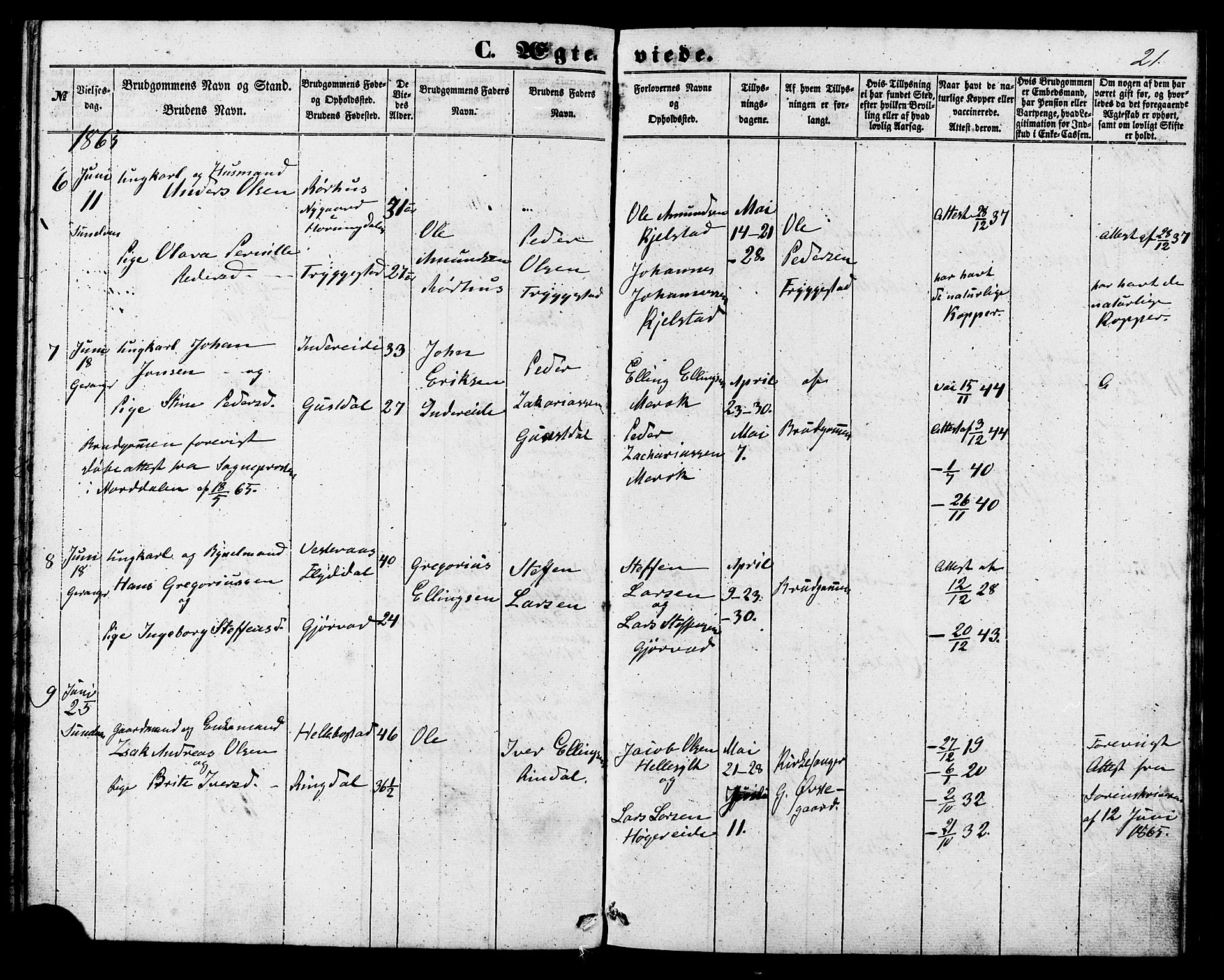 Ministerialprotokoller, klokkerbøker og fødselsregistre - Møre og Romsdal, SAT/A-1454/517/L0224: Parish register (official) no. 517A04, 1853-1880, p. 21