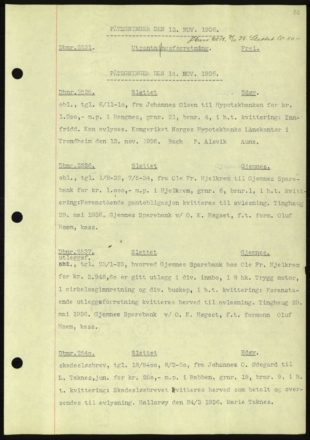 Nordmøre sorenskriveri, AV/SAT-A-4132/1/2/2Ca: Mortgage book no. C80, 1936-1939, Diary no: : 2531/1936