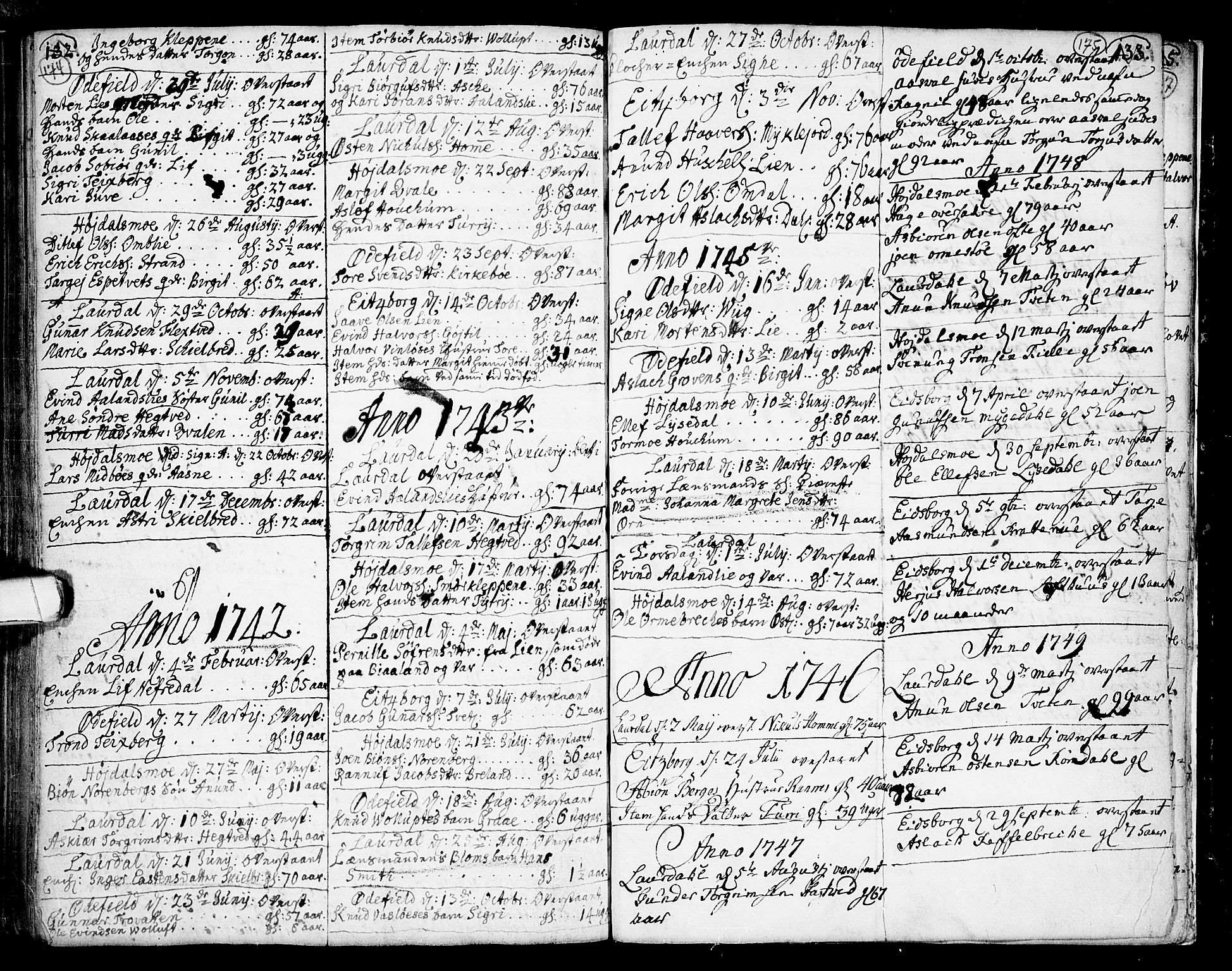 Lårdal kirkebøker, SAKO/A-284/F/Fa/L0002: Parish register (official) no. I 2, 1734-1754, p. 174-175