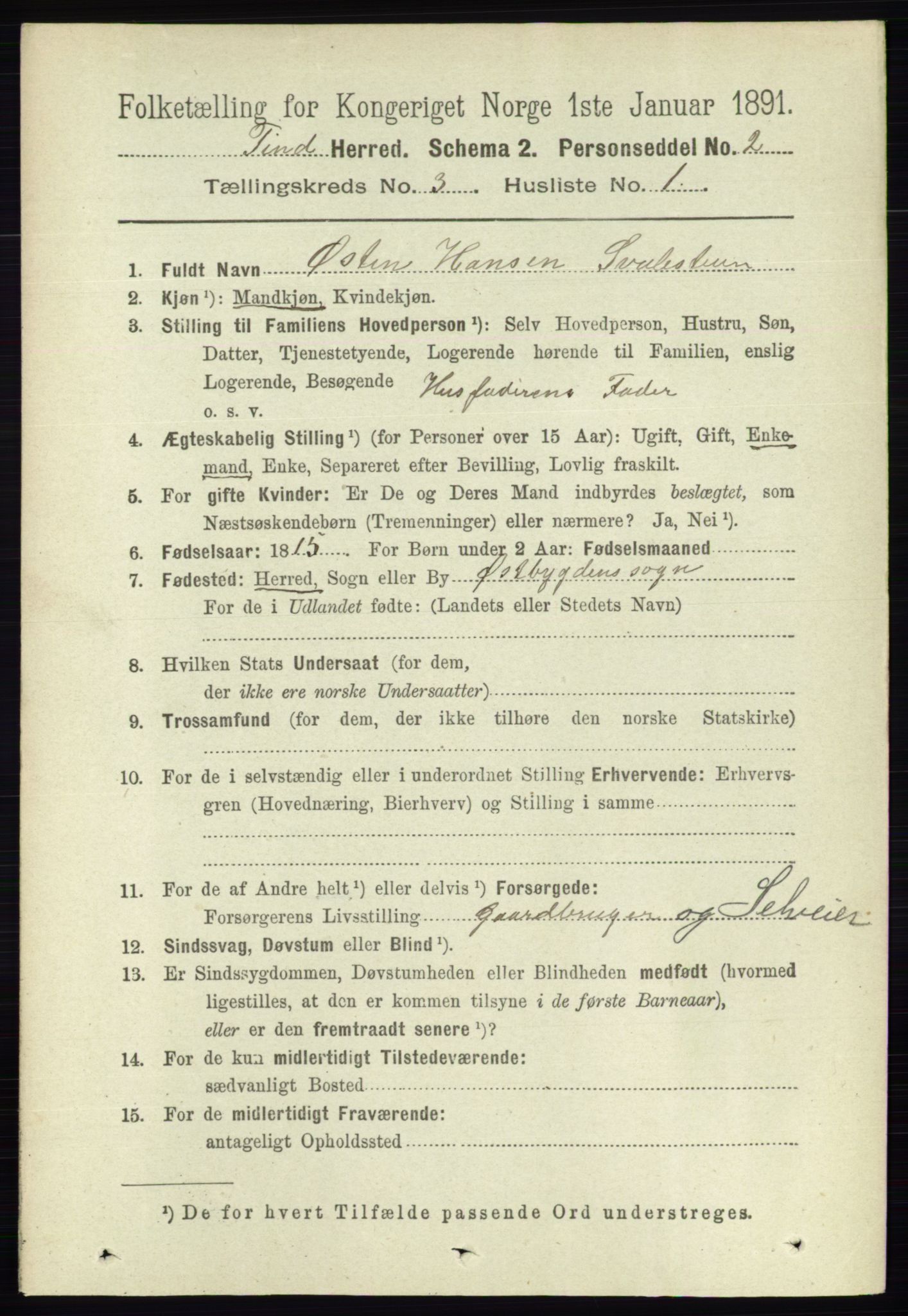 RA, 1891 census for 0826 Tinn, 1891, p. 505