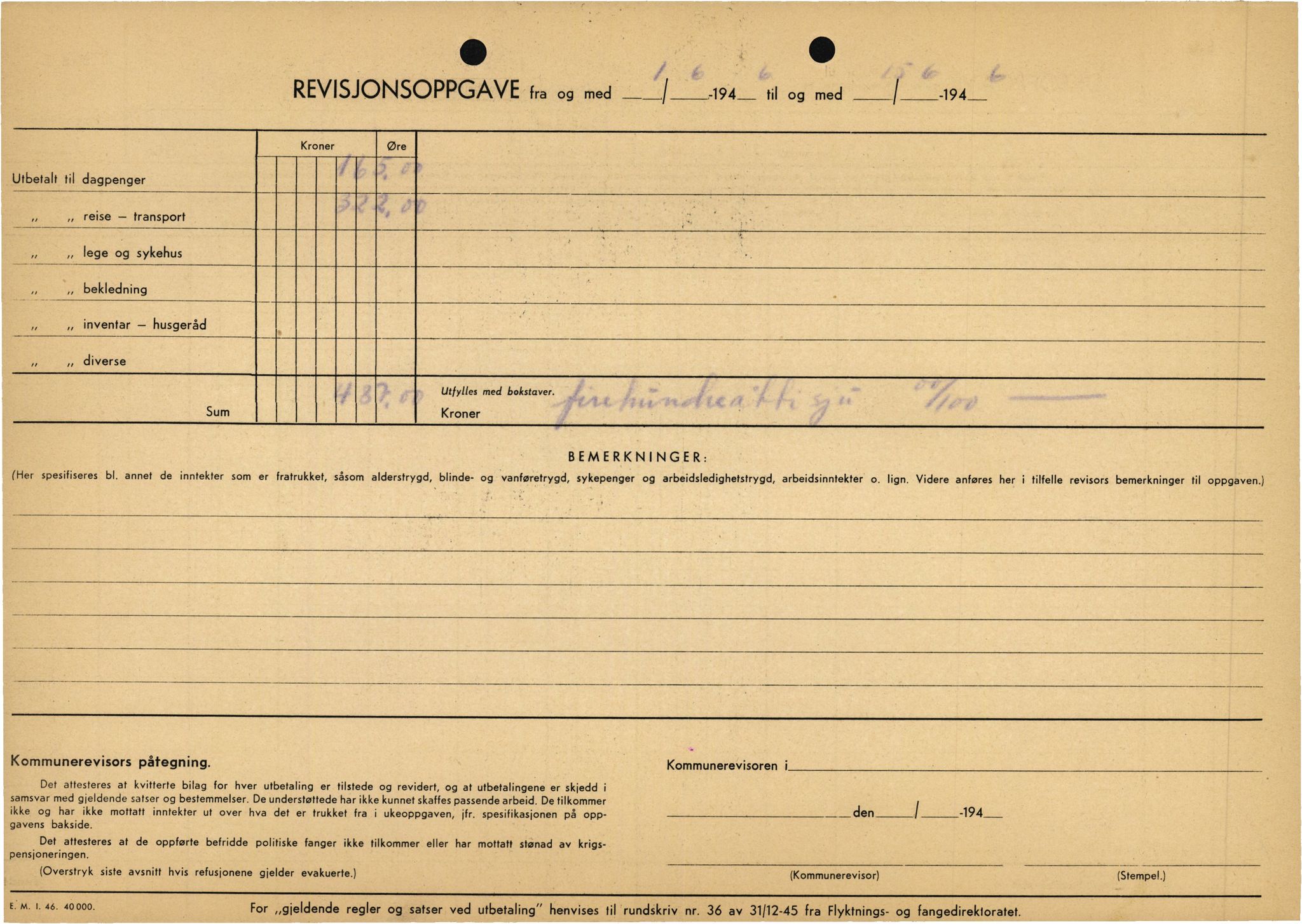 Stord kommune. Formannskapet, IKAH/1221-021/E/Ea/L0003/0007: Emneordna korrespondanse / Stønad til evakuerte , 1945-1946, p. 66