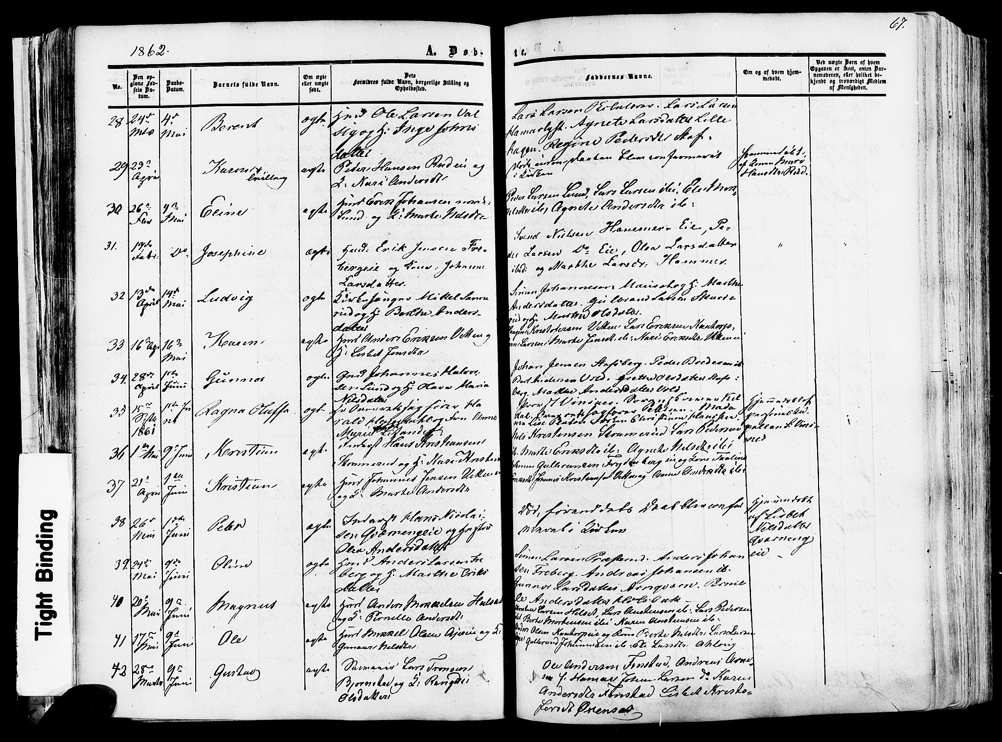 Vang prestekontor, Hedmark, SAH/PREST-008/H/Ha/Haa/L0013: Parish register (official) no. 13, 1855-1879, p. 67