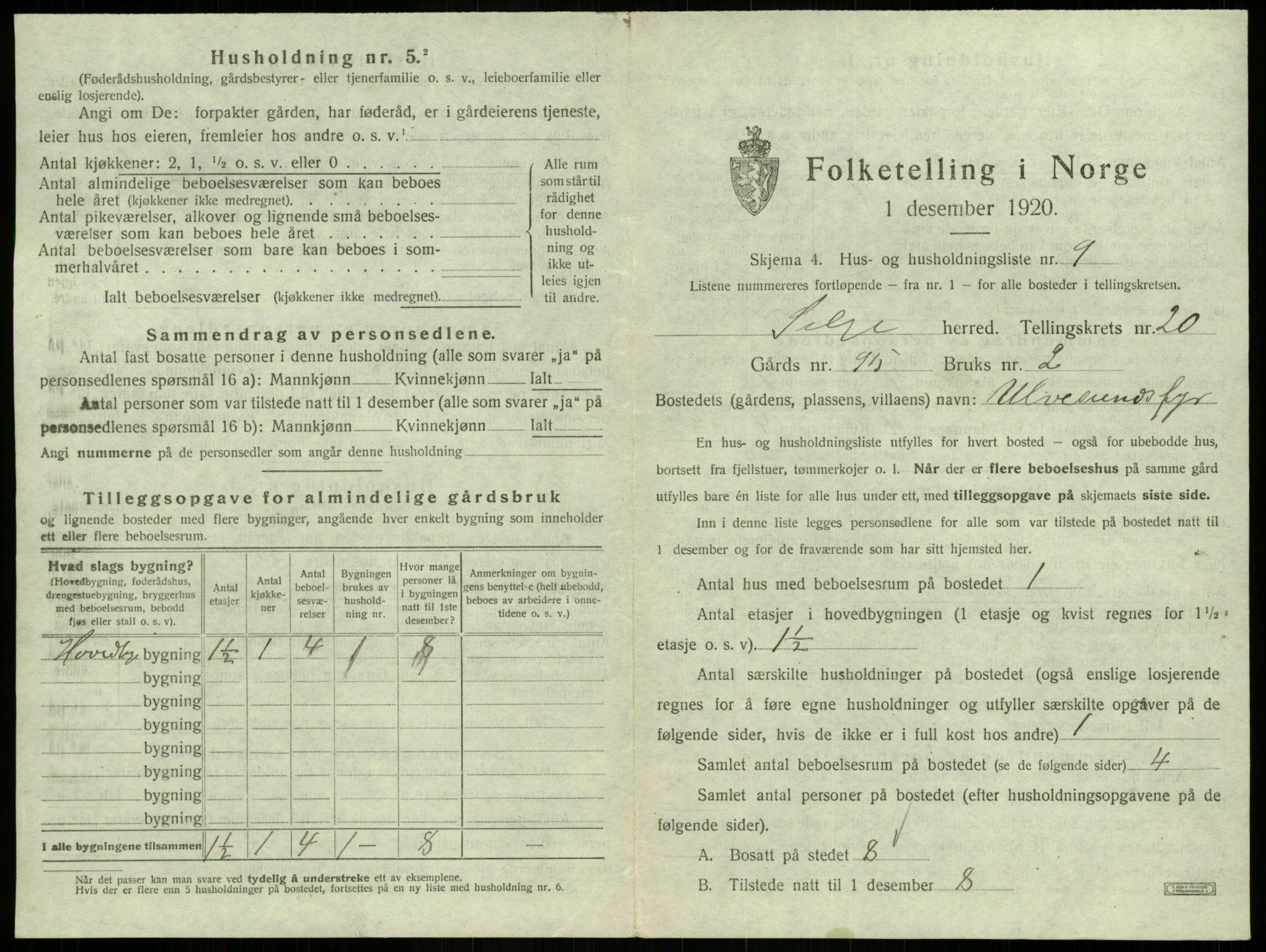 SAB, 1920 census for Selje, 1920, p. 1170