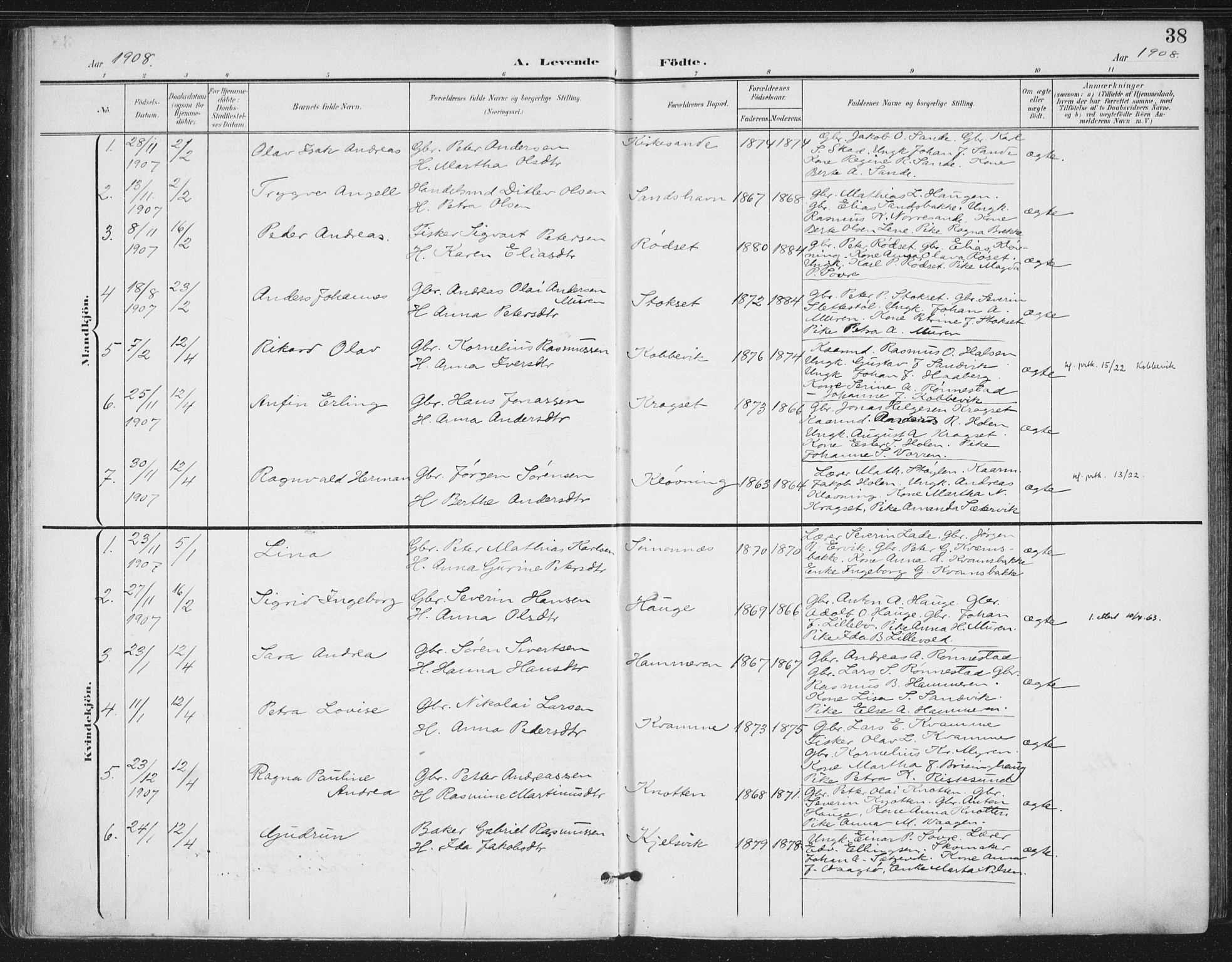 Ministerialprotokoller, klokkerbøker og fødselsregistre - Møre og Romsdal, AV/SAT-A-1454/503/L0038: Parish register (official) no. 503A06, 1901-1917, p. 38