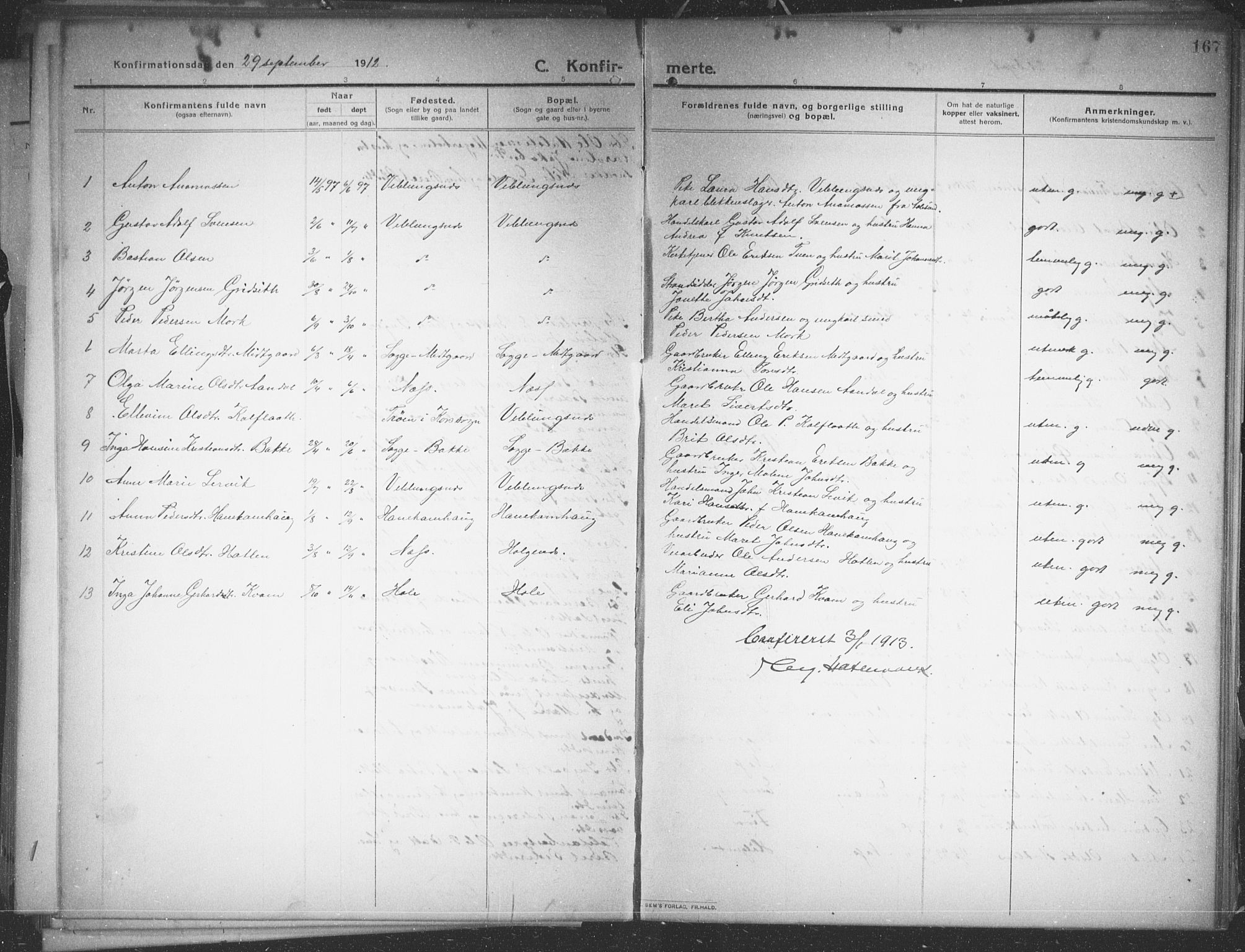 Ministerialprotokoller, klokkerbøker og fødselsregistre - Møre og Romsdal, AV/SAT-A-1454/544/L0581: Parish register (copy) no. 544C03, 1910-1937, p. 167