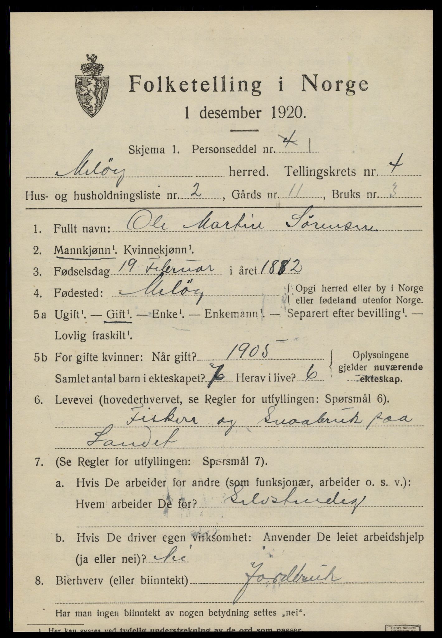 SAT, 1920 census for Meløy, 1920, p. 2779