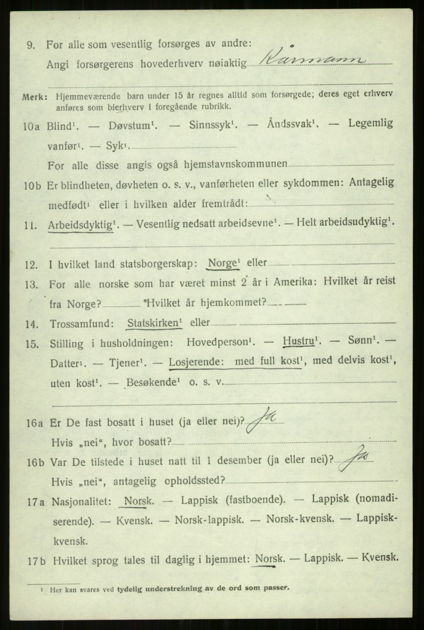 SATØ, 1920 census for Salangen, 1920, p. 2305