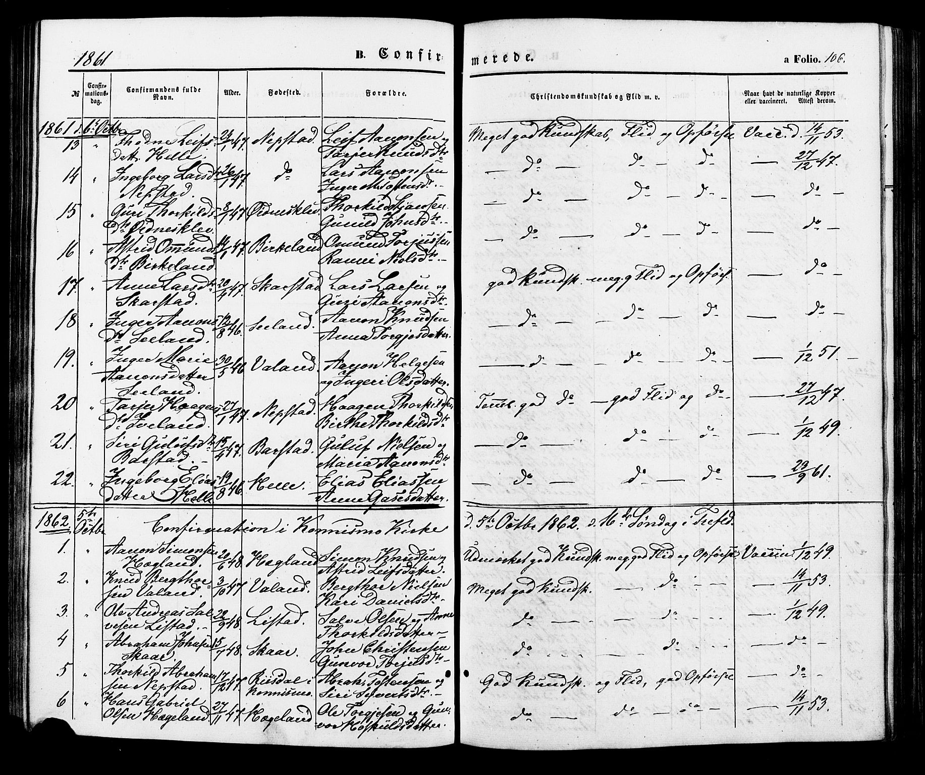 Nord-Audnedal sokneprestkontor, AV/SAK-1111-0032/F/Fa/Faa/L0002: Parish register (official) no. A 2, 1857-1882, p. 106