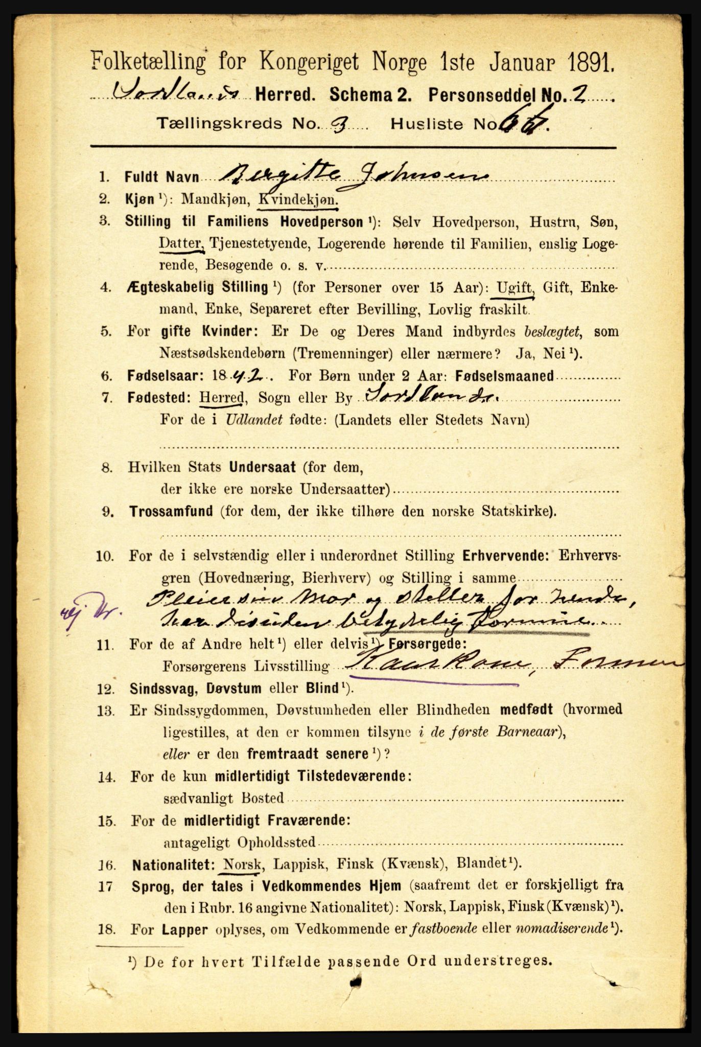 RA, 1891 census for 1870 Sortland, 1891, p. 2659