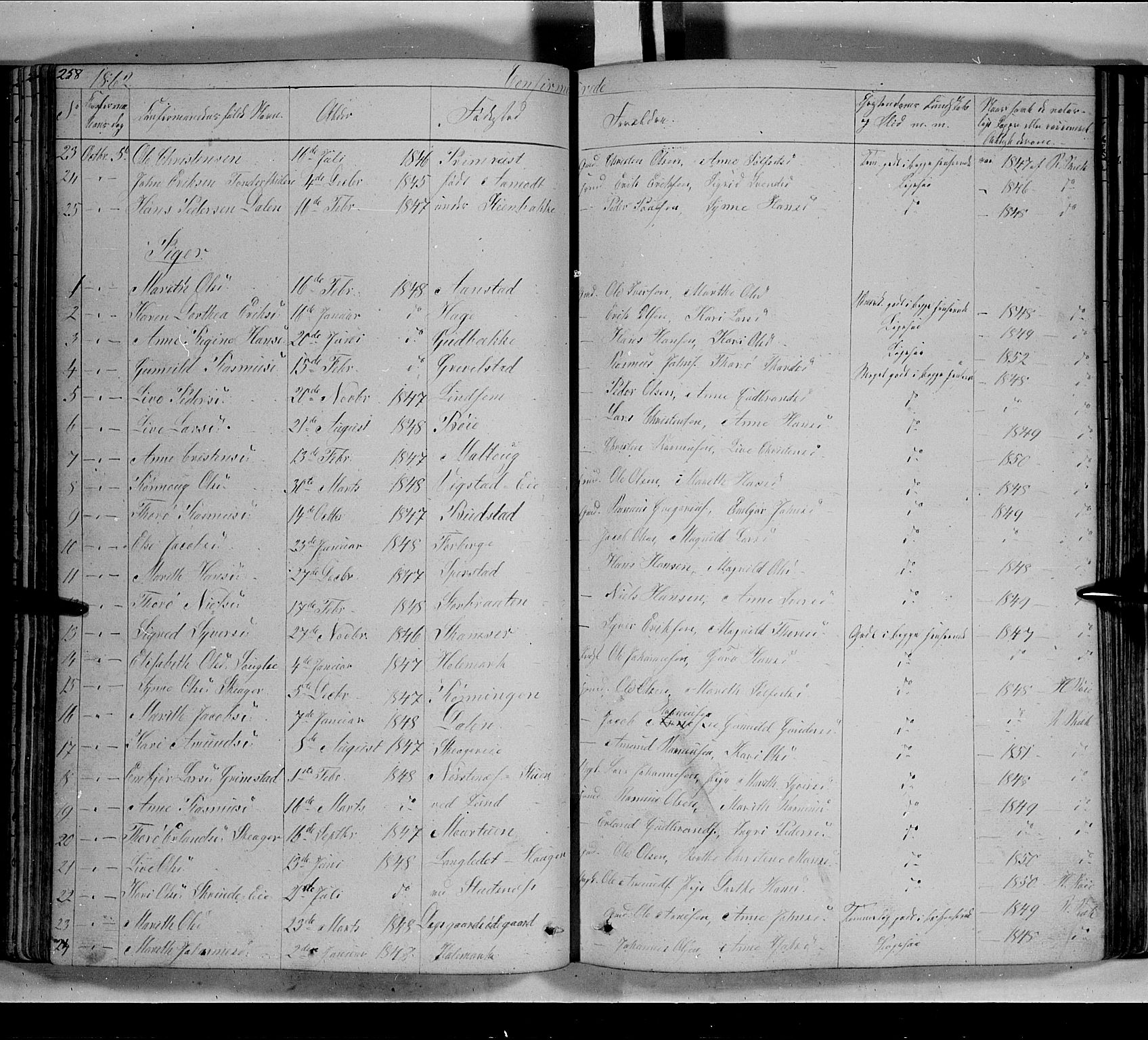 Lom prestekontor, SAH/PREST-070/L/L0004: Parish register (copy) no. 4, 1845-1864, p. 258-259