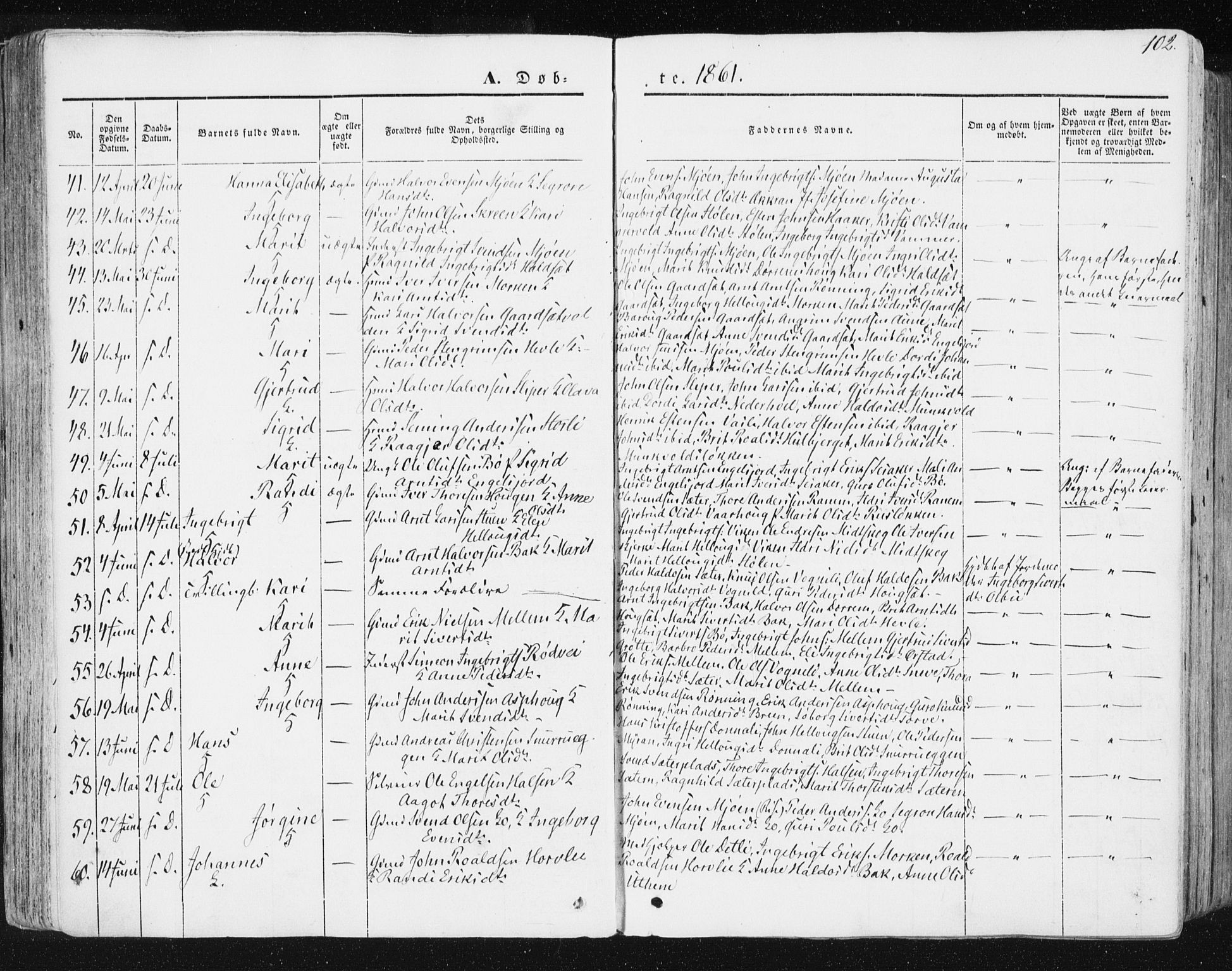 Ministerialprotokoller, klokkerbøker og fødselsregistre - Sør-Trøndelag, SAT/A-1456/678/L0899: Parish register (official) no. 678A08, 1848-1872, p. 102