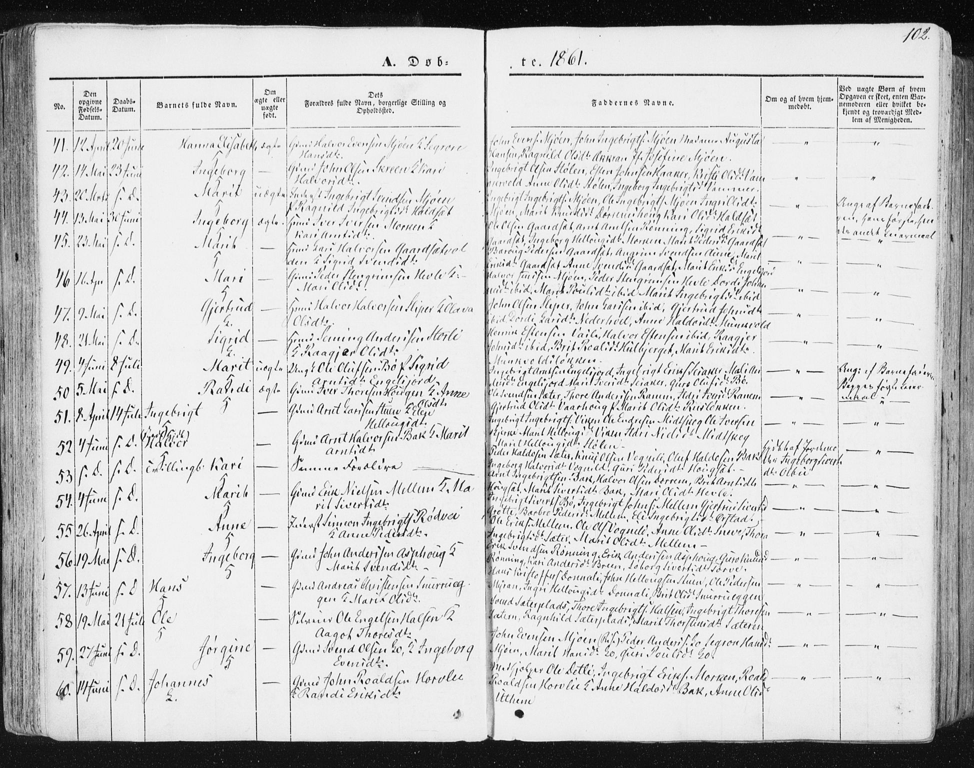 Ministerialprotokoller, klokkerbøker og fødselsregistre - Sør-Trøndelag, AV/SAT-A-1456/678/L0899: Parish register (official) no. 678A08, 1848-1872, p. 102