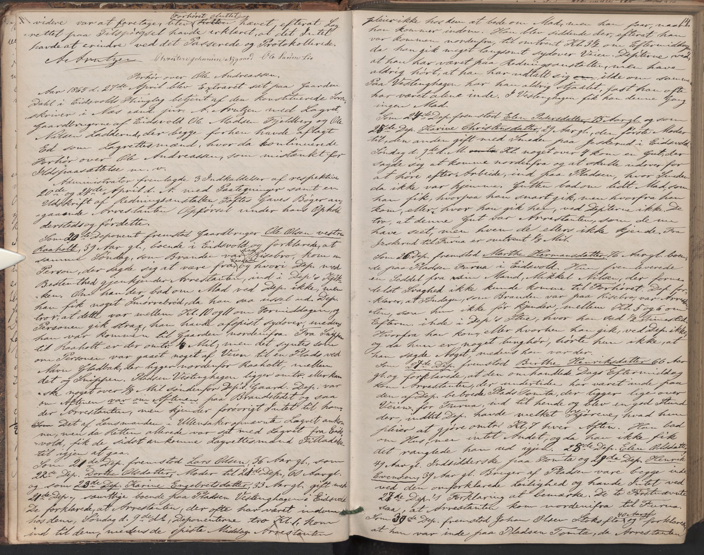 Nes tingrett, AV/SAO-A-10548/F/Fc/Fcb/L0005: Ekstrarettsprotokoll "O", 1864-1870, p. 13b-14a