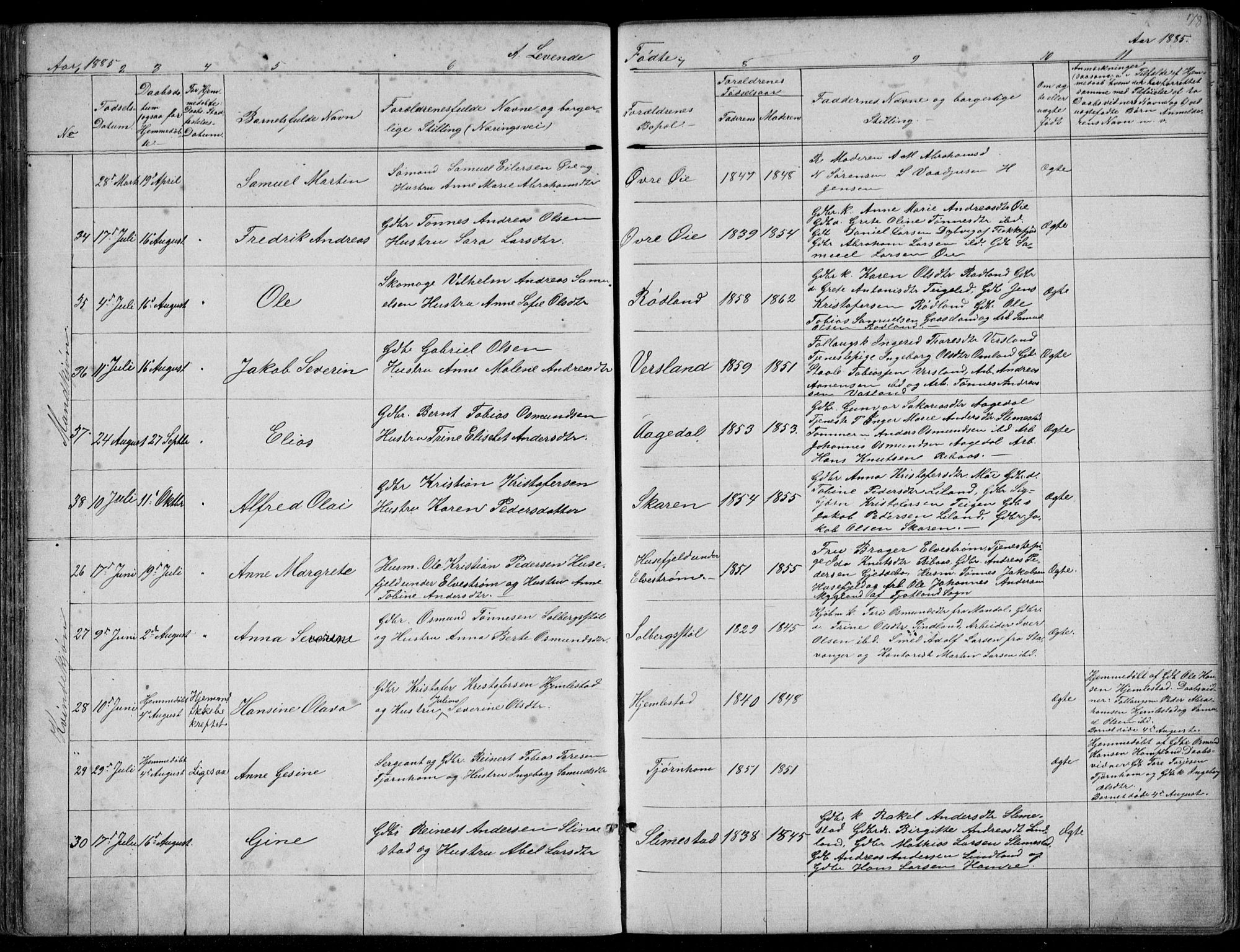 Kvinesdal sokneprestkontor, AV/SAK-1111-0026/F/Fb/Fbb/L0002: Parish register (copy) no. B 2, 1873-1897, p. 78